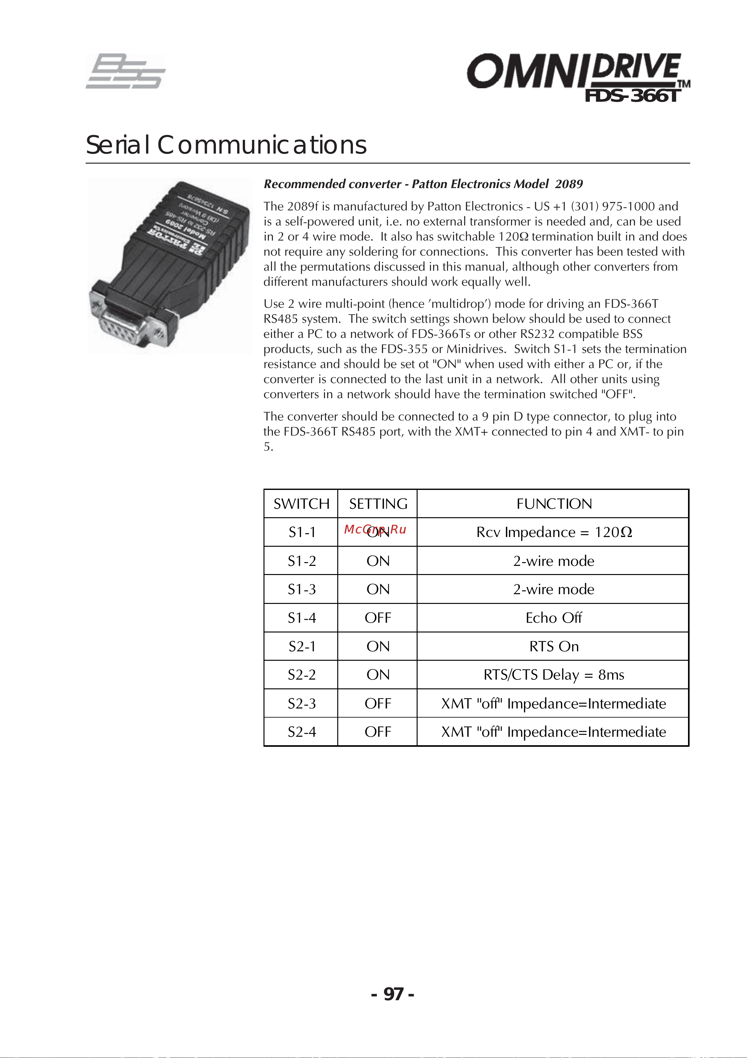 BSS 366T OmniDrive [97/112] Serial communications
