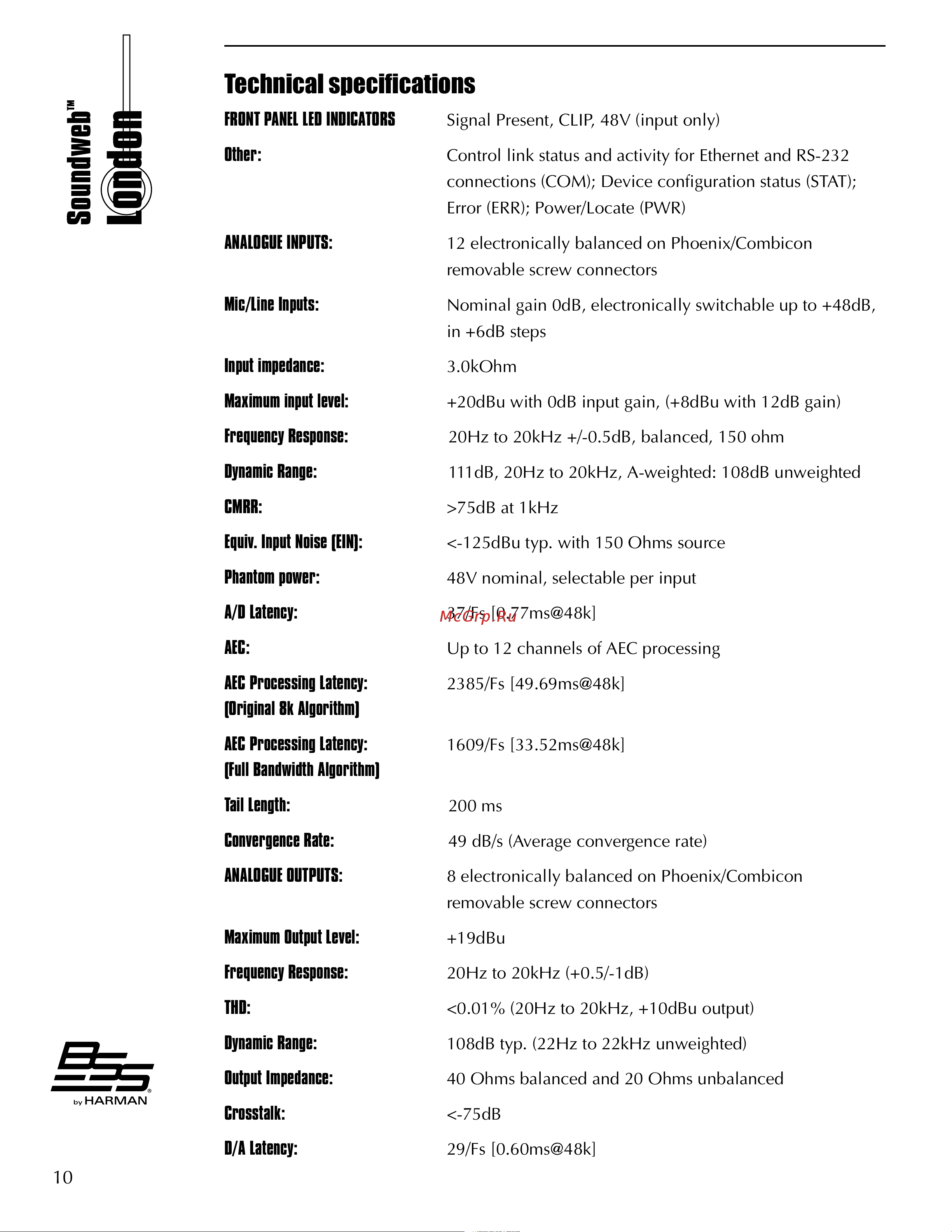 BSS BLU-101 [10/12] Technical specifications