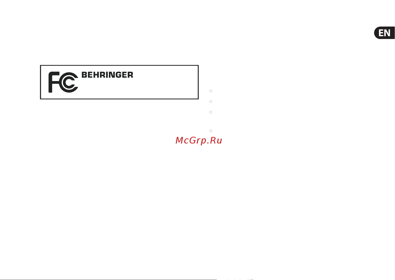 Behringer UCA202 U-CONTROL [17/18] Federal communications commission compliance information
