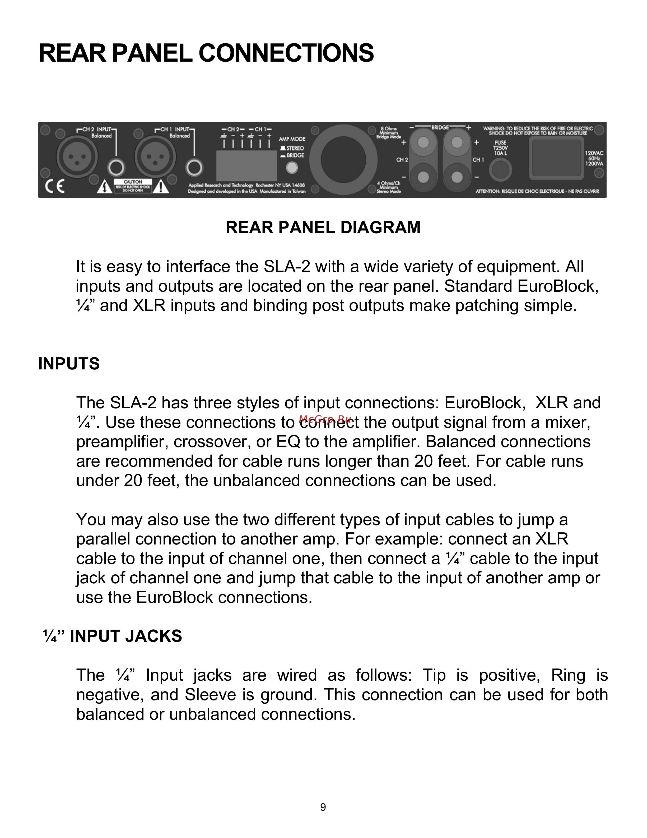 Art SLA-2 [9/16] Rear panel connections