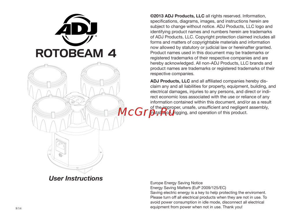 AMERICAN DJ Rotobeam 4 Руководство по эксплуатации