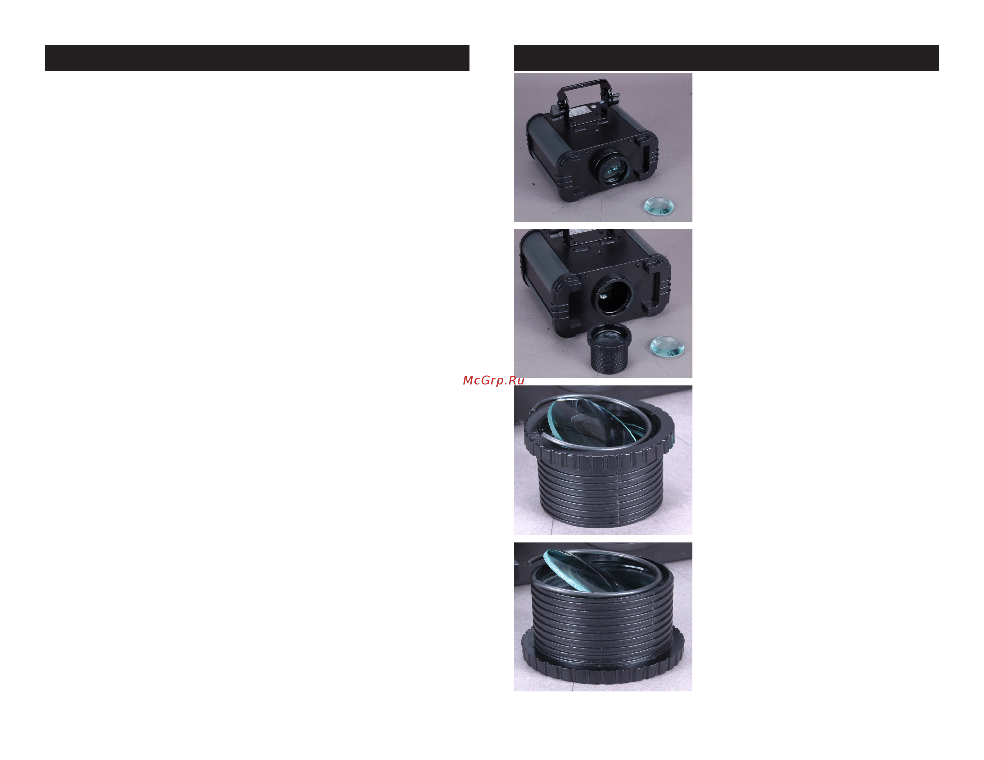 AMERICAN DJ H2O DMX PRO [4/8] Flip the focus lens barrel over and insert the 52 degree lens care fully insert the retainer ring please do this very carefully make sure retainer ring is in correctly fl...