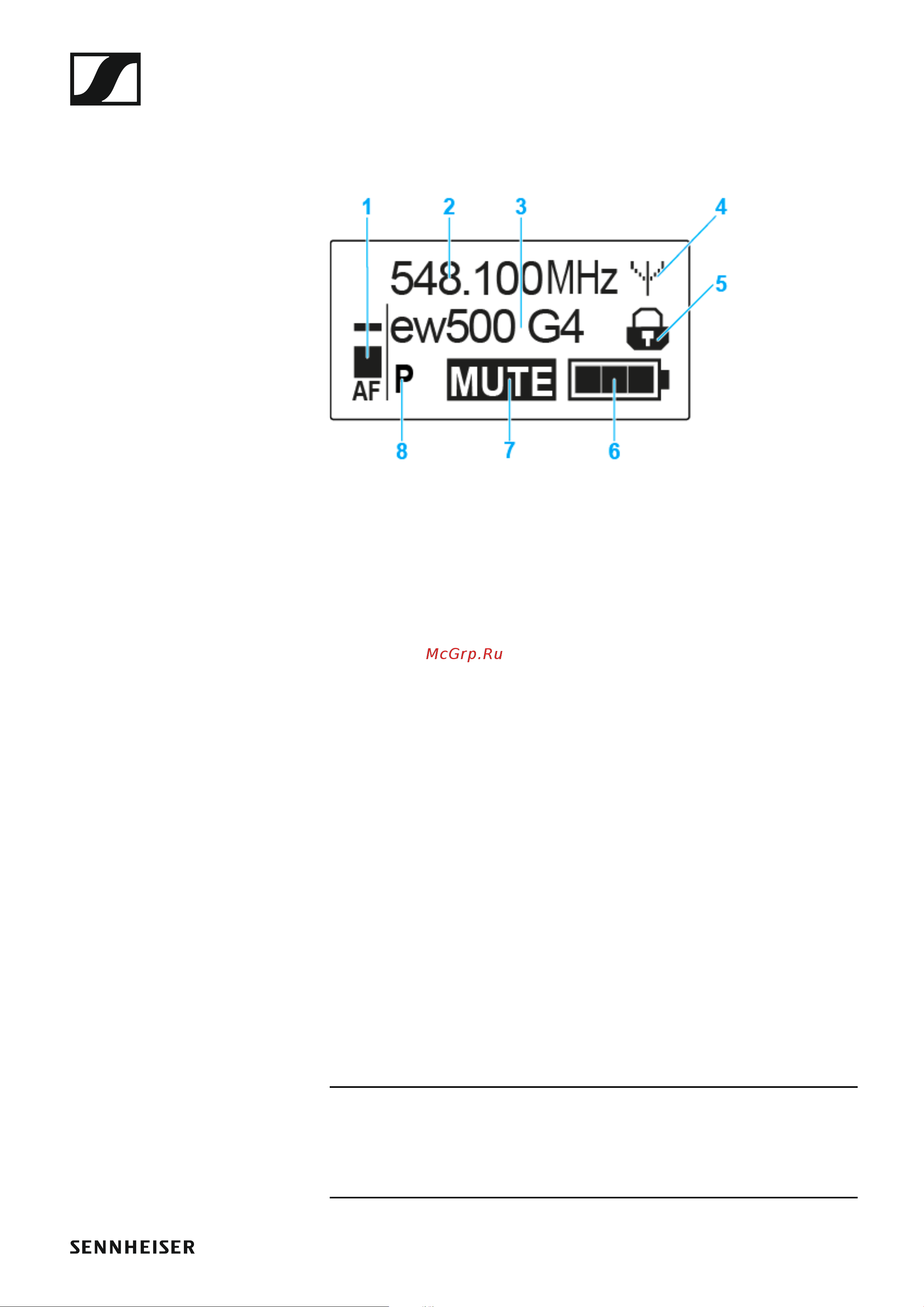 Sennheiser SKP 500 G4-AW+ [101/132] Displays on the skp 500 g4 plug on transmitter dis play panel