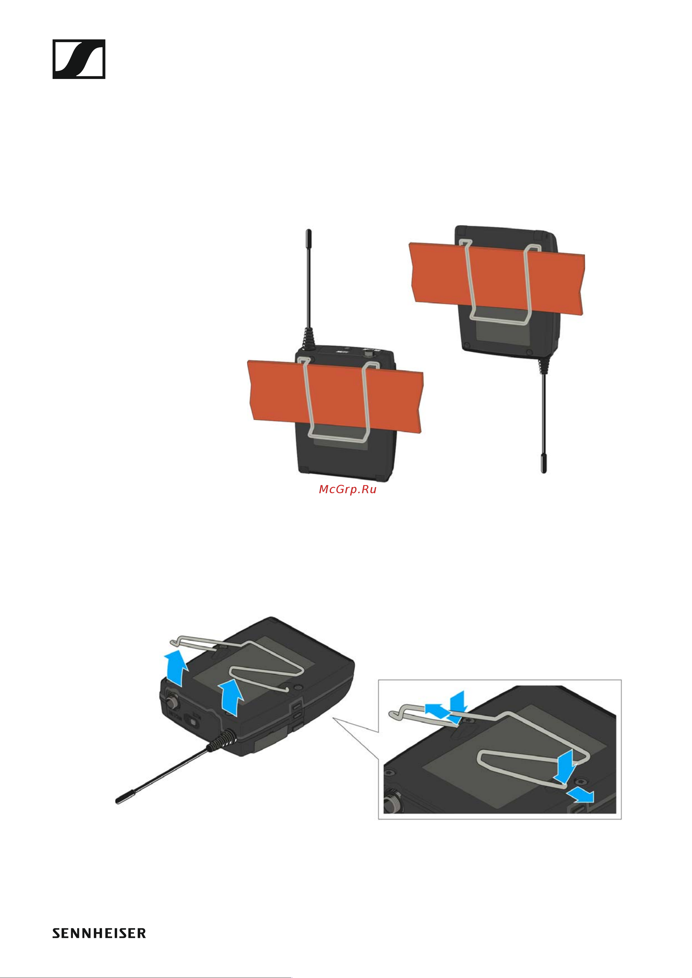 Sennheiser SKP 500 G4-AW+ [34/132] Attaching the bodypack transmitter to clothing