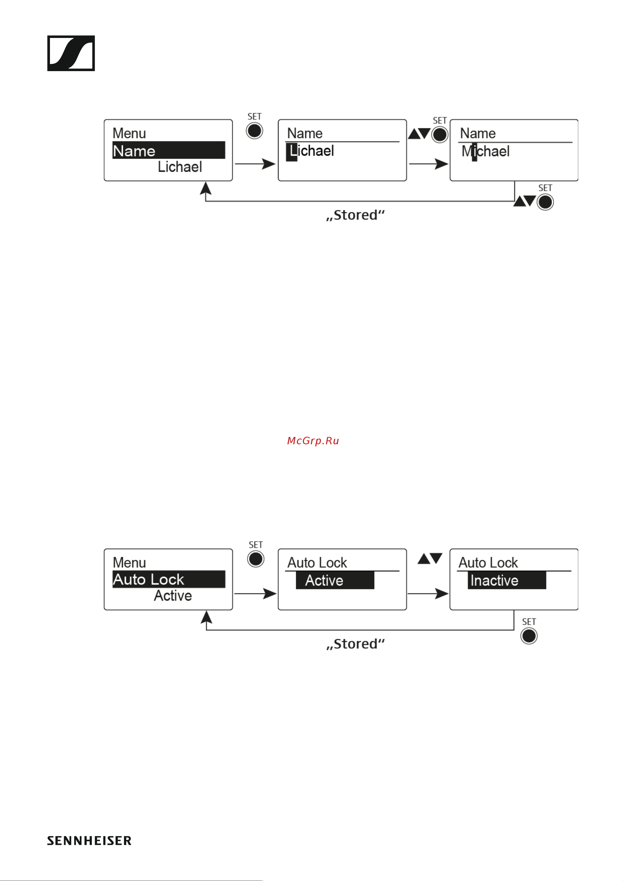 Sennheiser SKP 100 G4-A [102/128] Name menu item