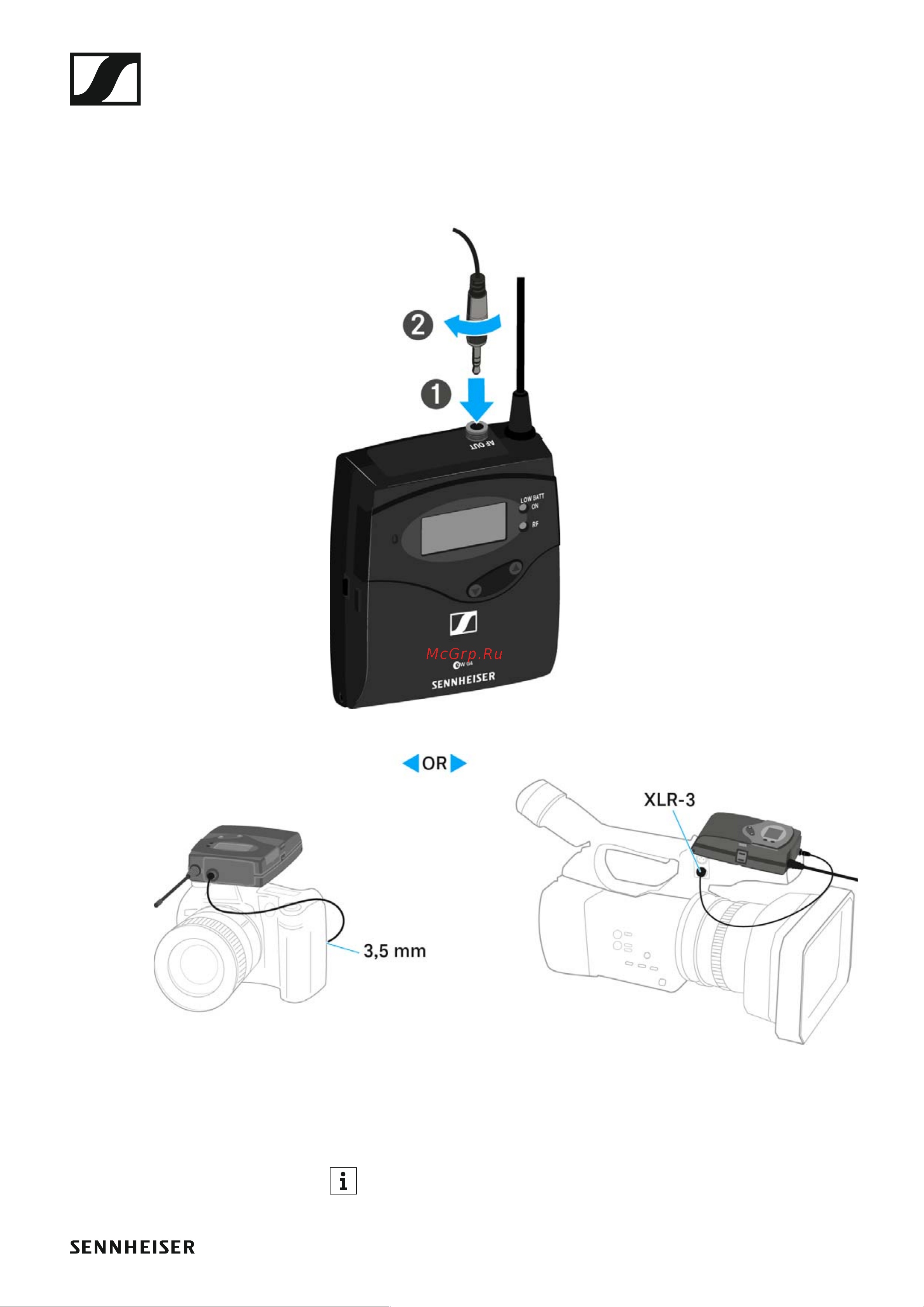 Sennheiser SKP 100 G4-A [24/128] Connecting the diversity receiver to a camera