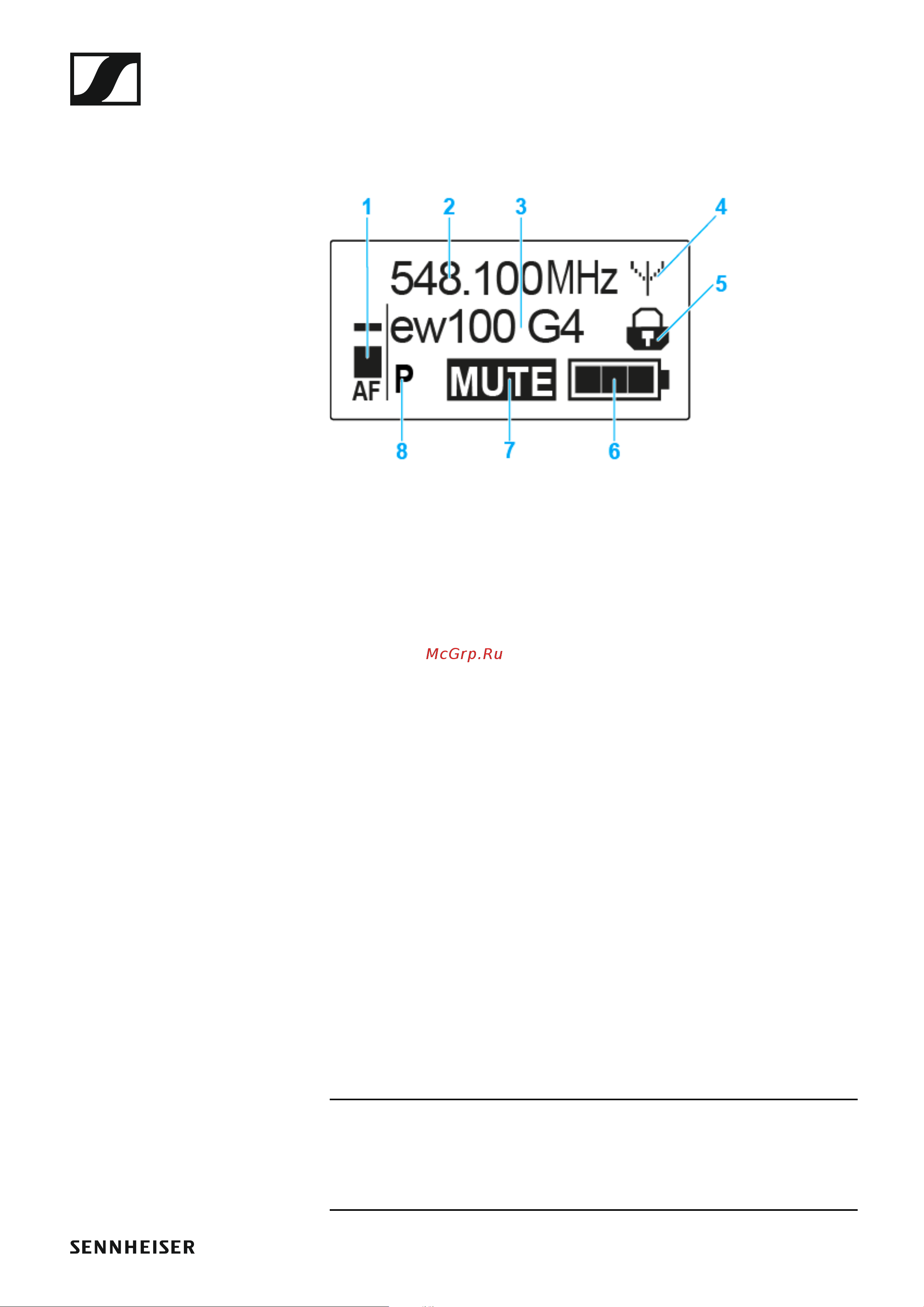 Sennheiser EW 100 G4-ME2-A1 [100/129] Displays on the sk 100 g4 bodypack transmitter display panel