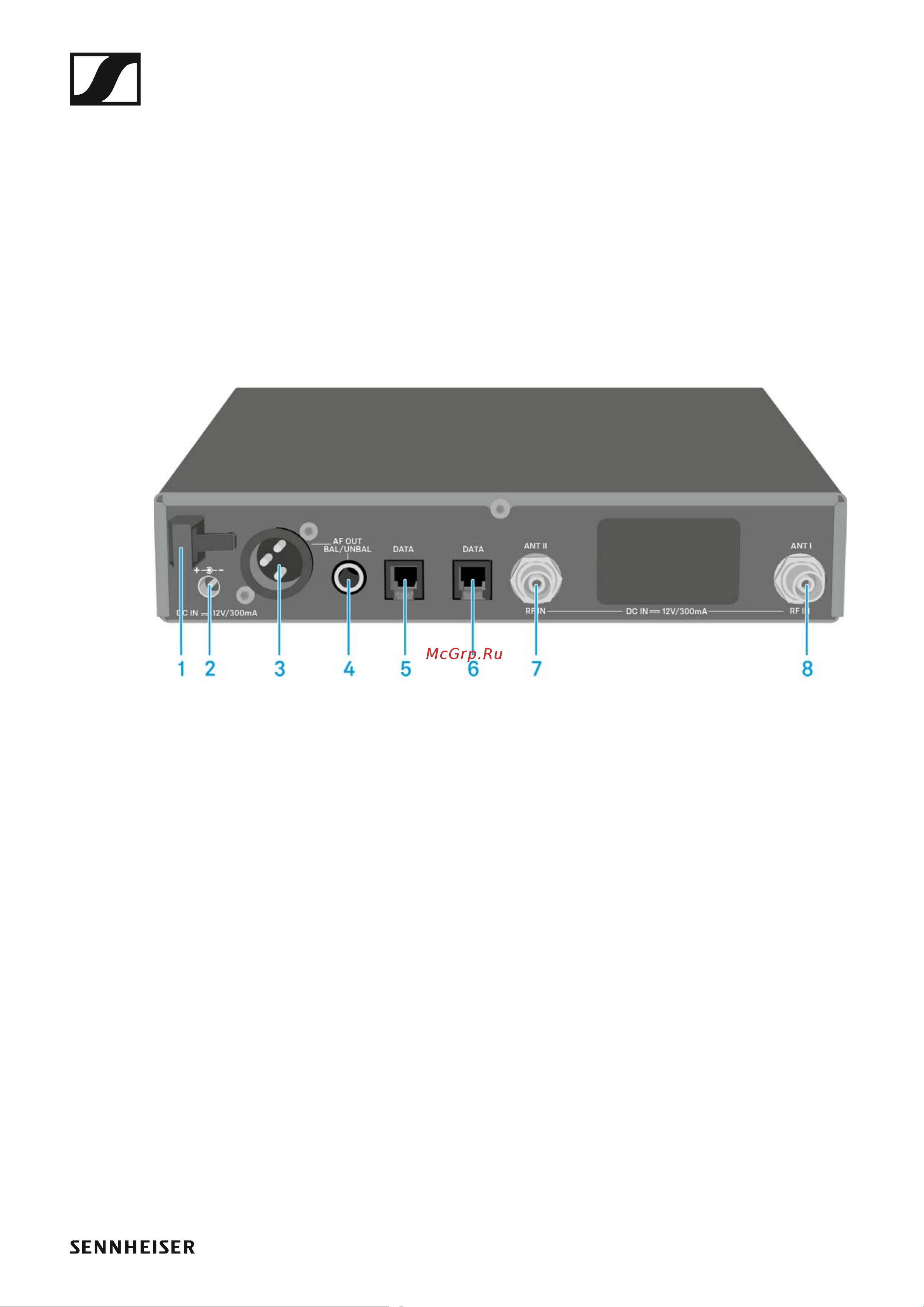 Sennheiser EW 100 G4-ME2-A [21/129] Connectors on the rear of the device