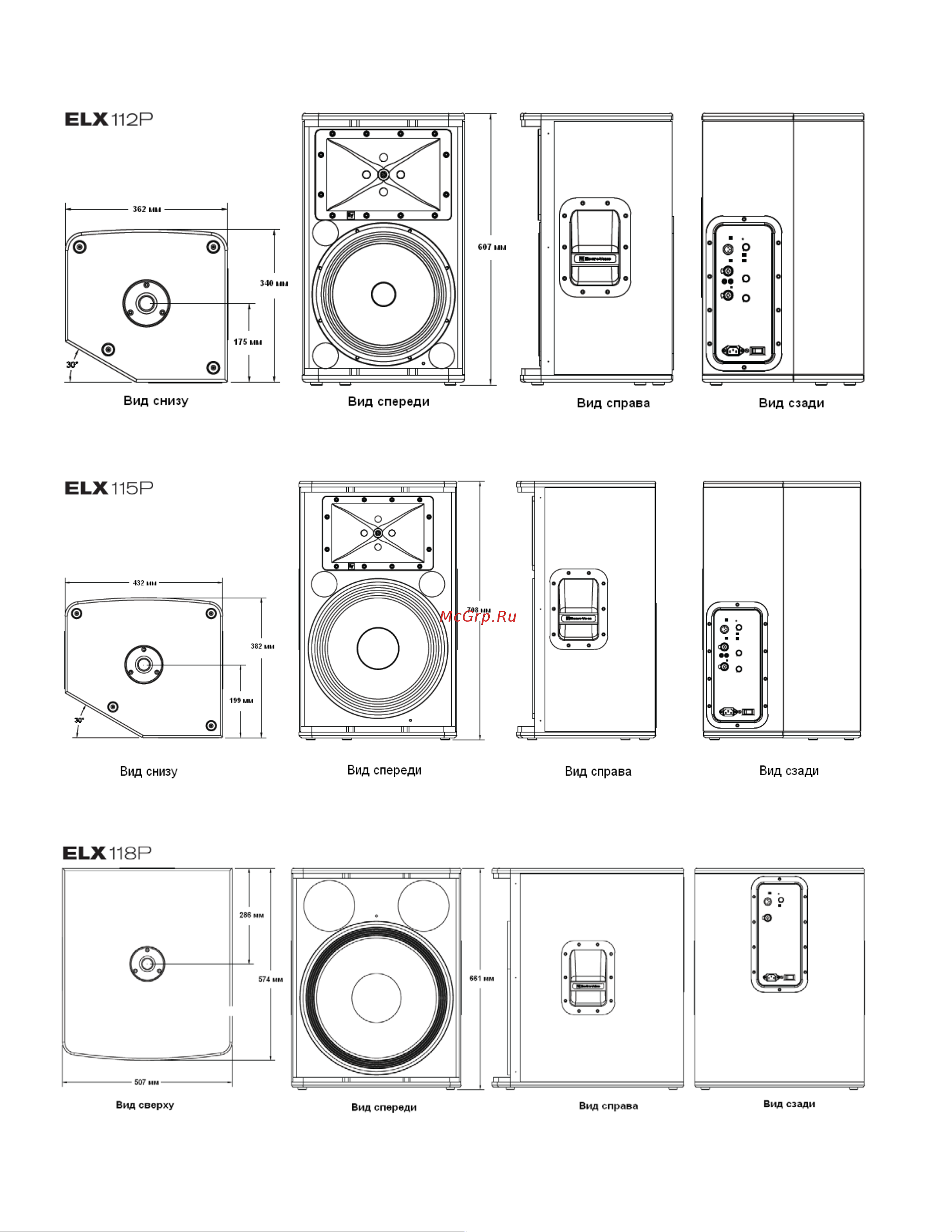 ELECTRO VOICE ELX118P [16/20] Габариты