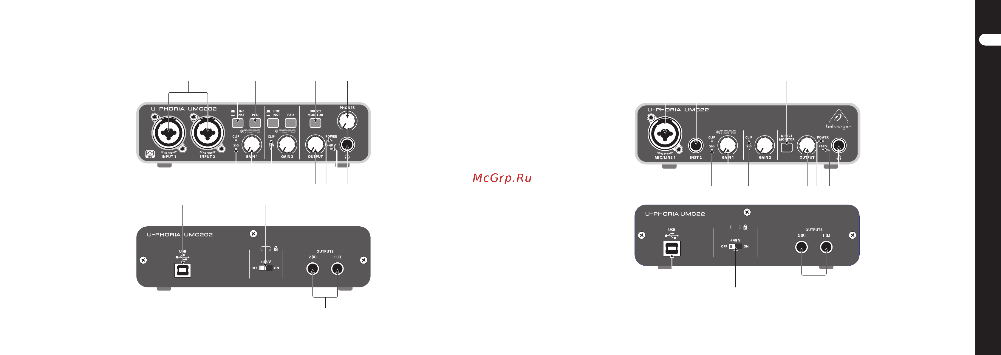 Behringer UMC202HD [6/15] Элементы управления u phoria umc404 umc204 umc202 umc22 um2