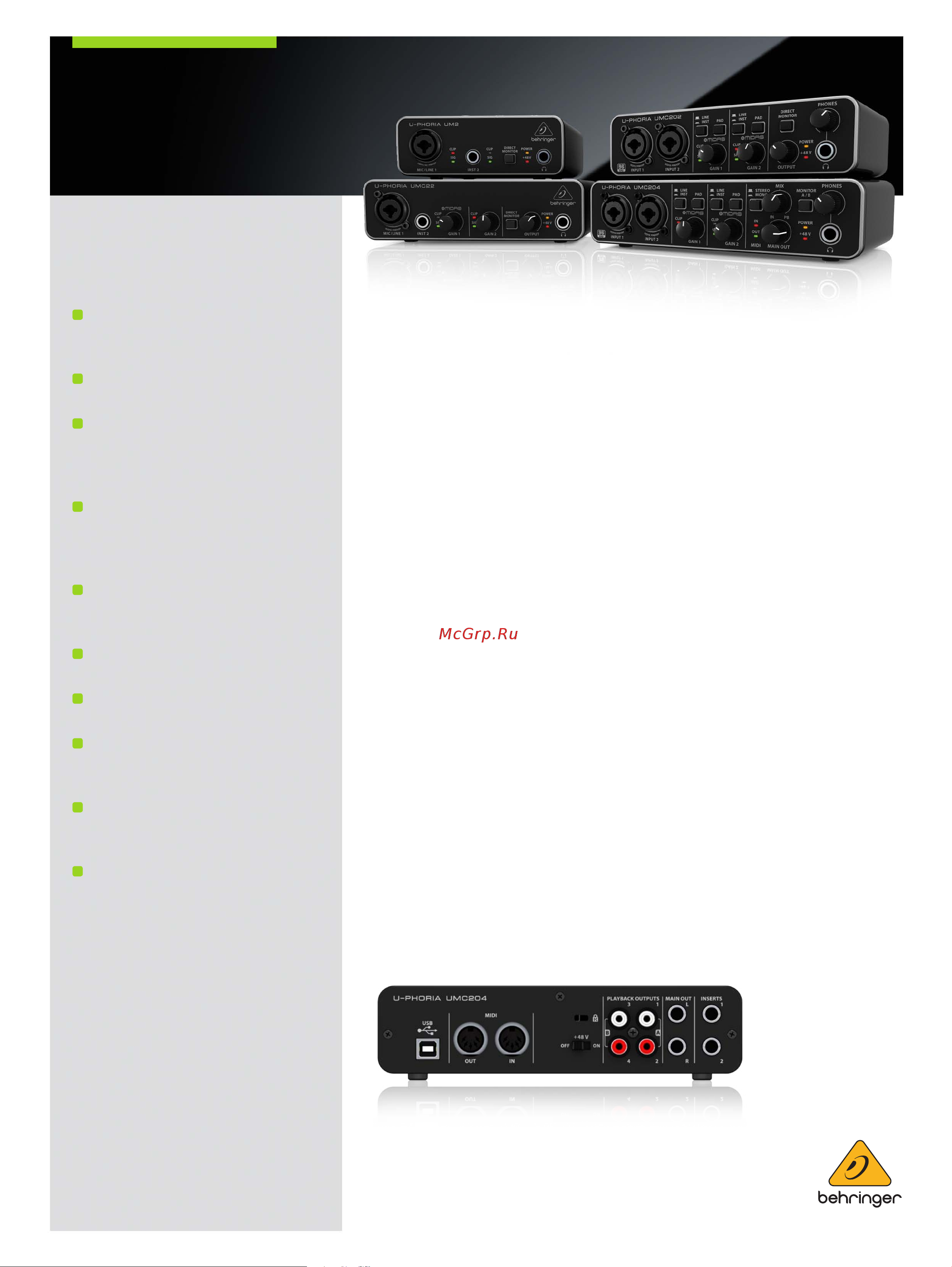Behringer UMC204 Руководство по эксплуатации онлайн