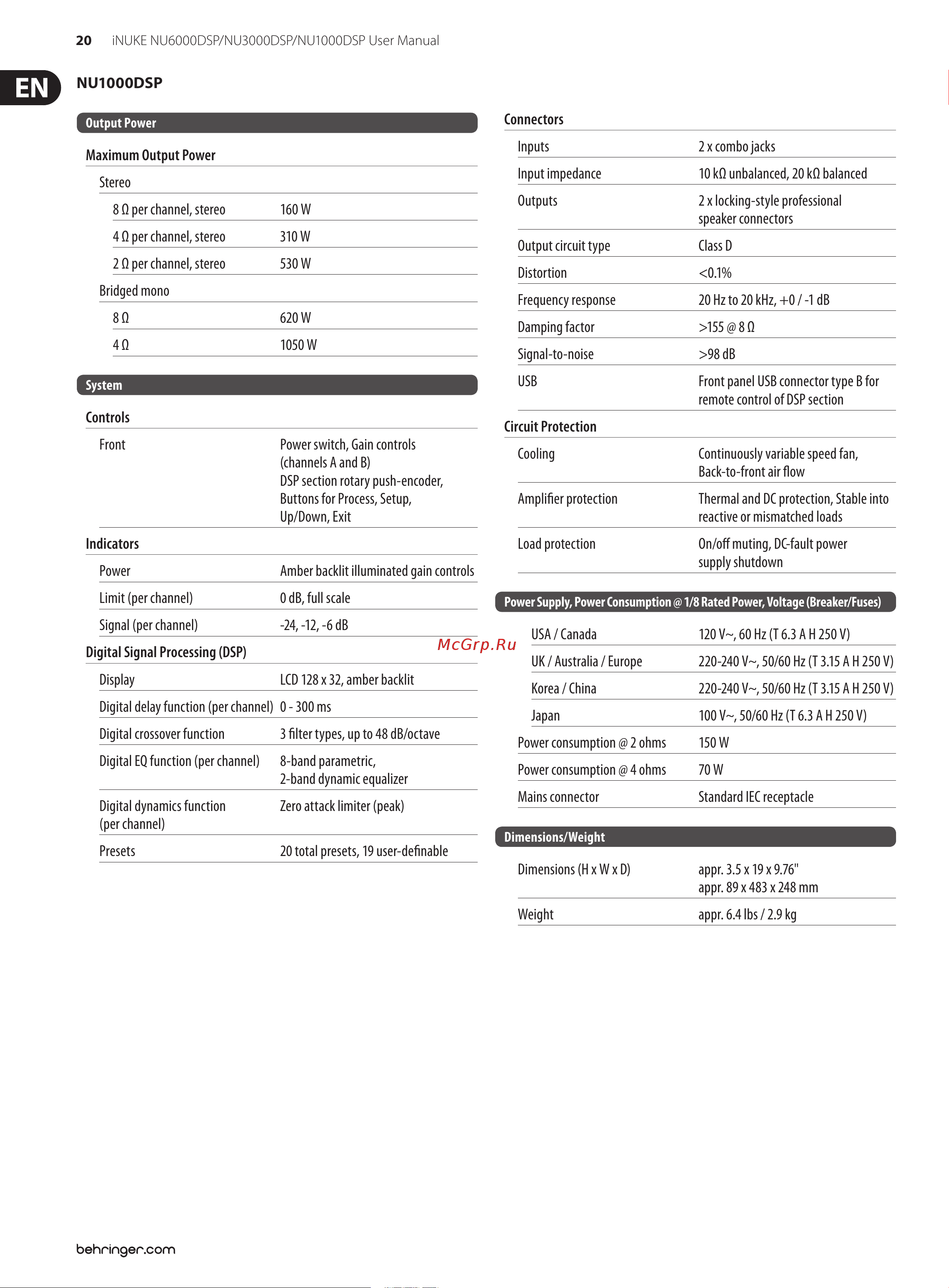 Behringer NU6000 Руководство по эксплуатации онлайн [20/22] 776661