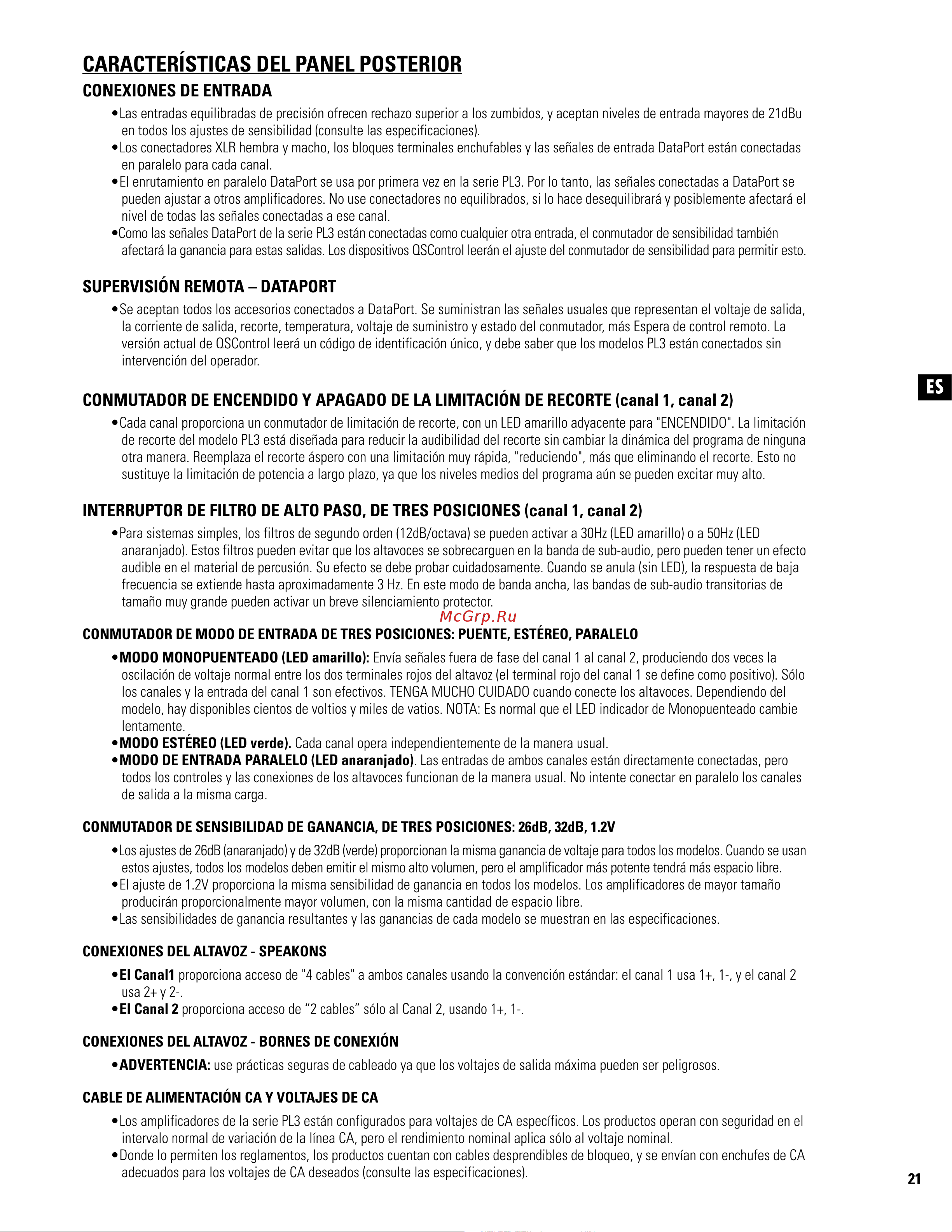 QSC PL380 [21/60] Características del panel posterior
