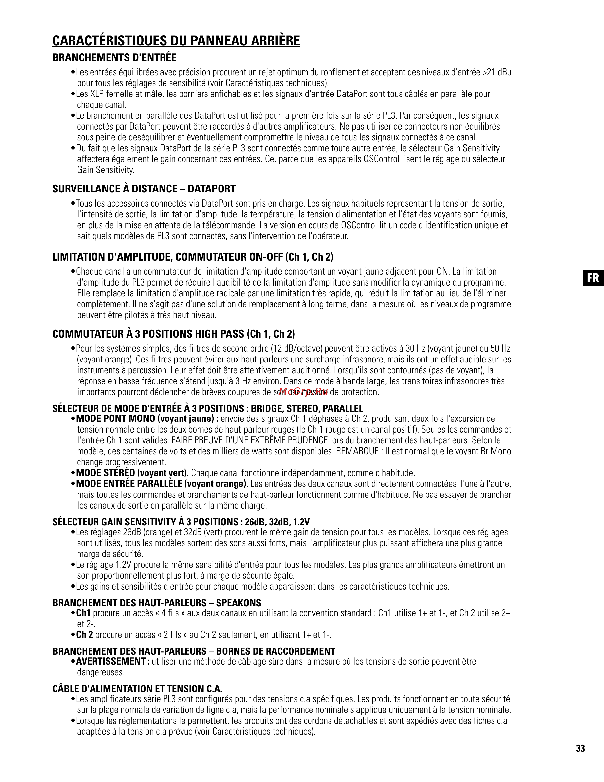 QSC PL380 [33/60] Caractéristiques du panneau arrière