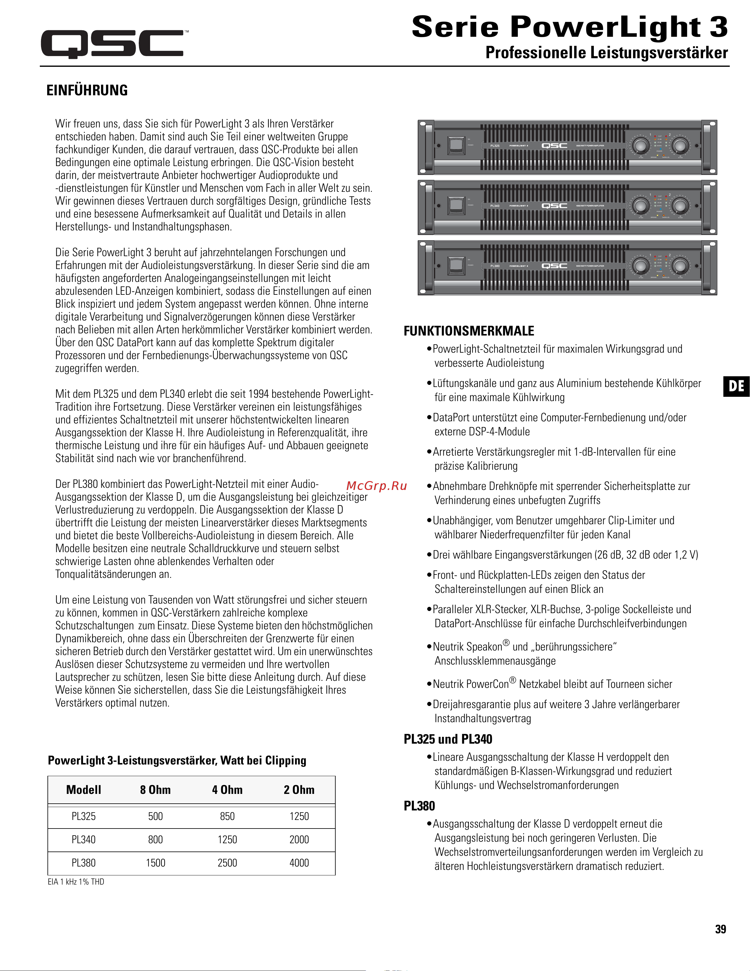QSC PL380 [39/60] Watt power amplifier 2500 watt power amplifier