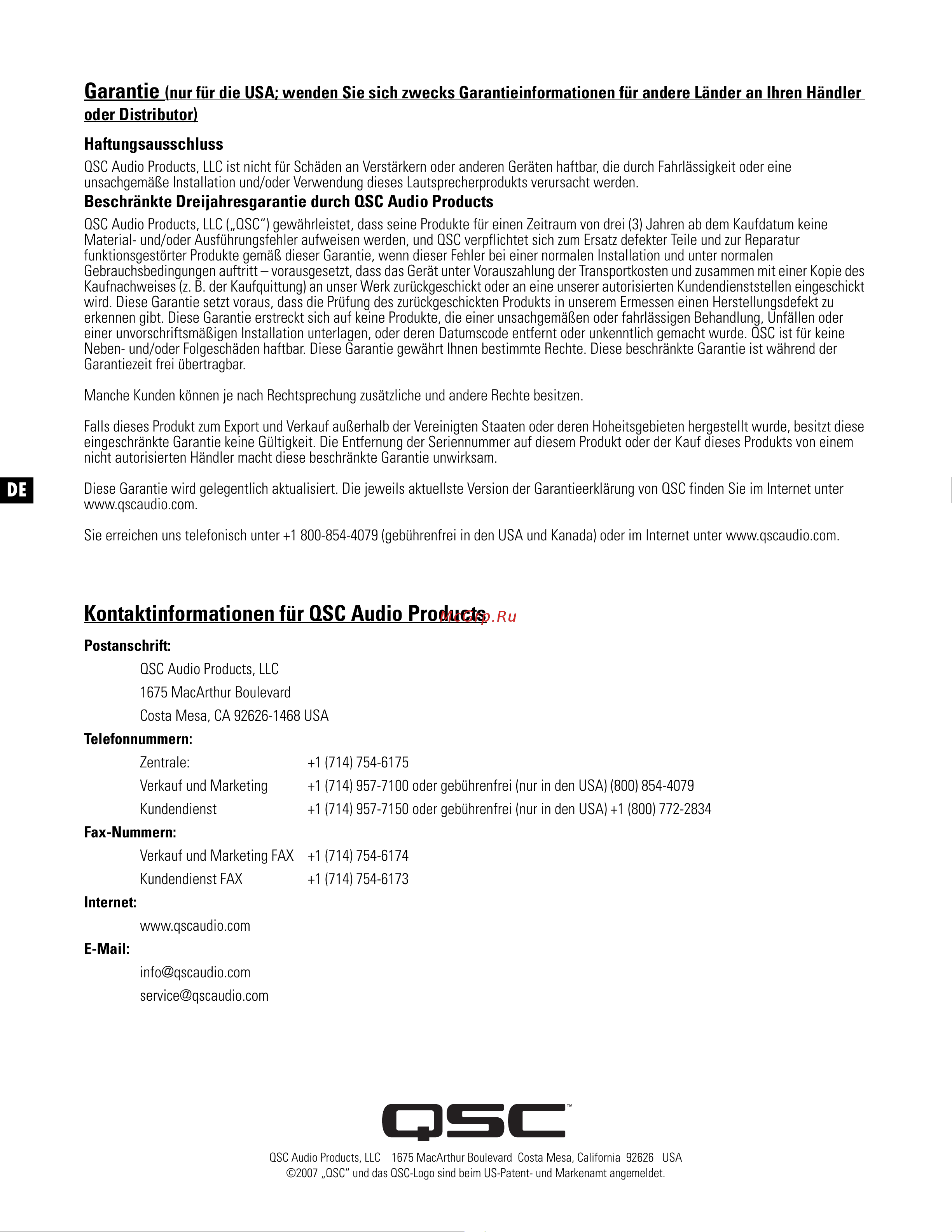 QSC PL380 [48/60] Garantie