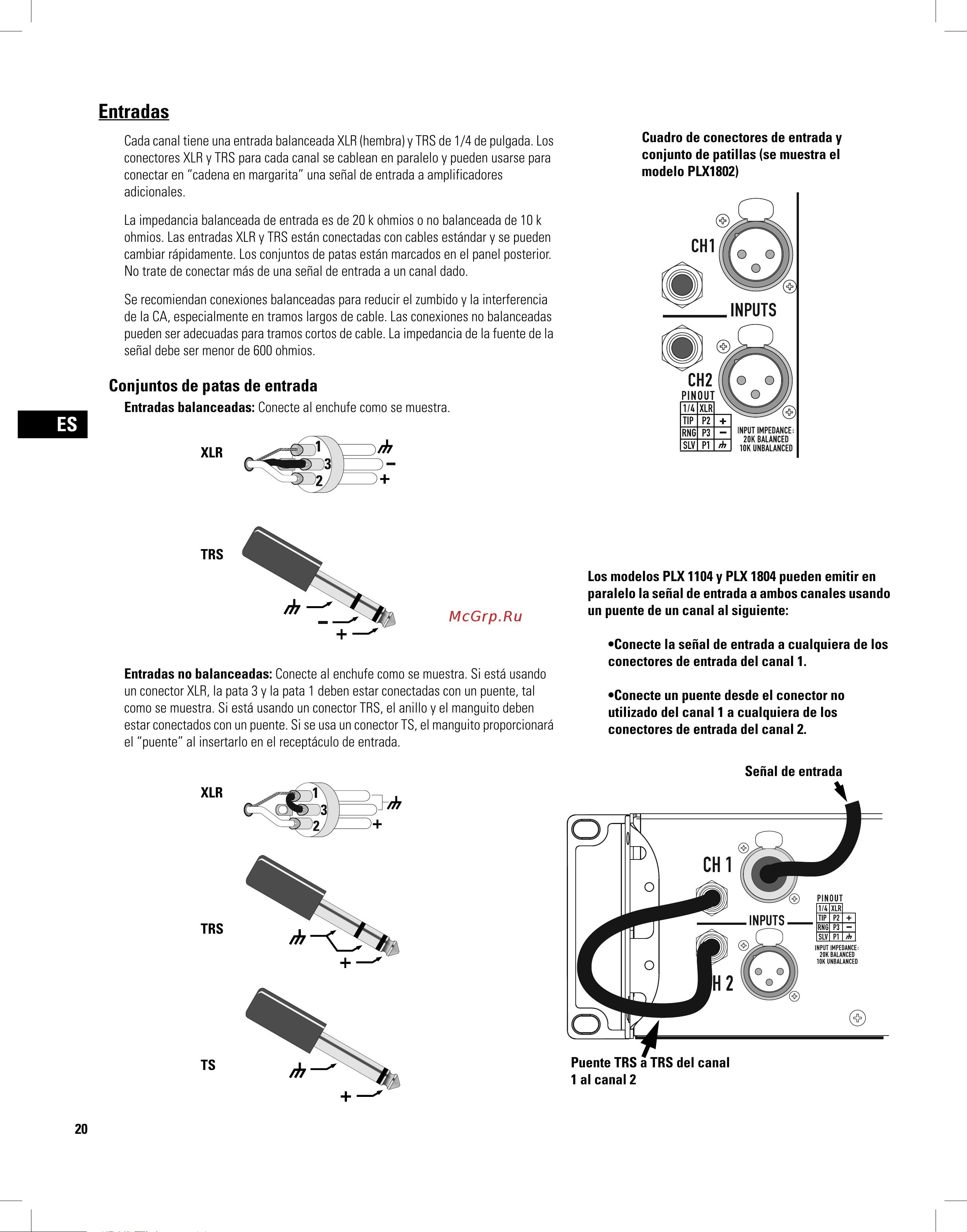 QSC PLX3102 [20/68] Entradas