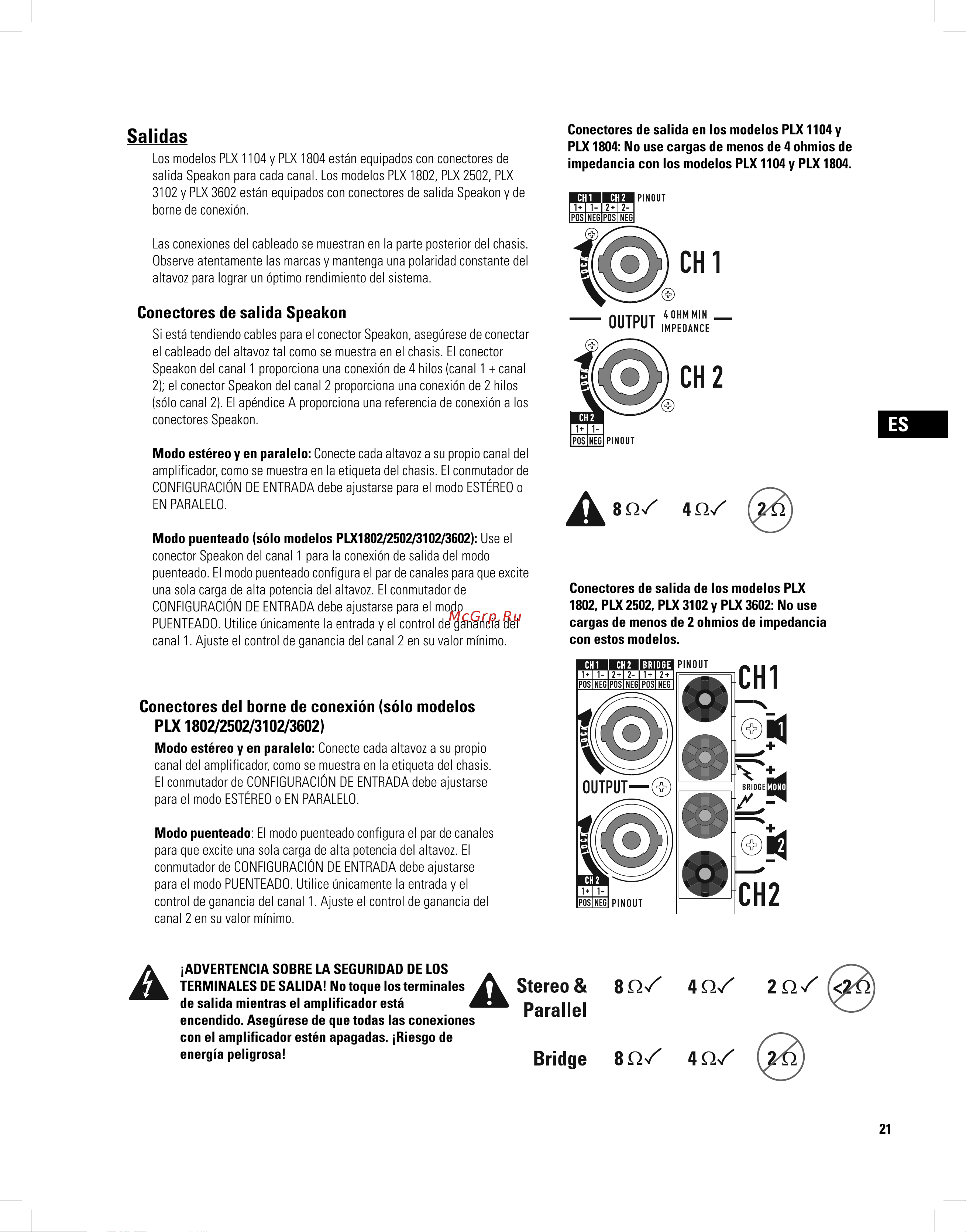 QSC PLX3102 [21/68] Salidas