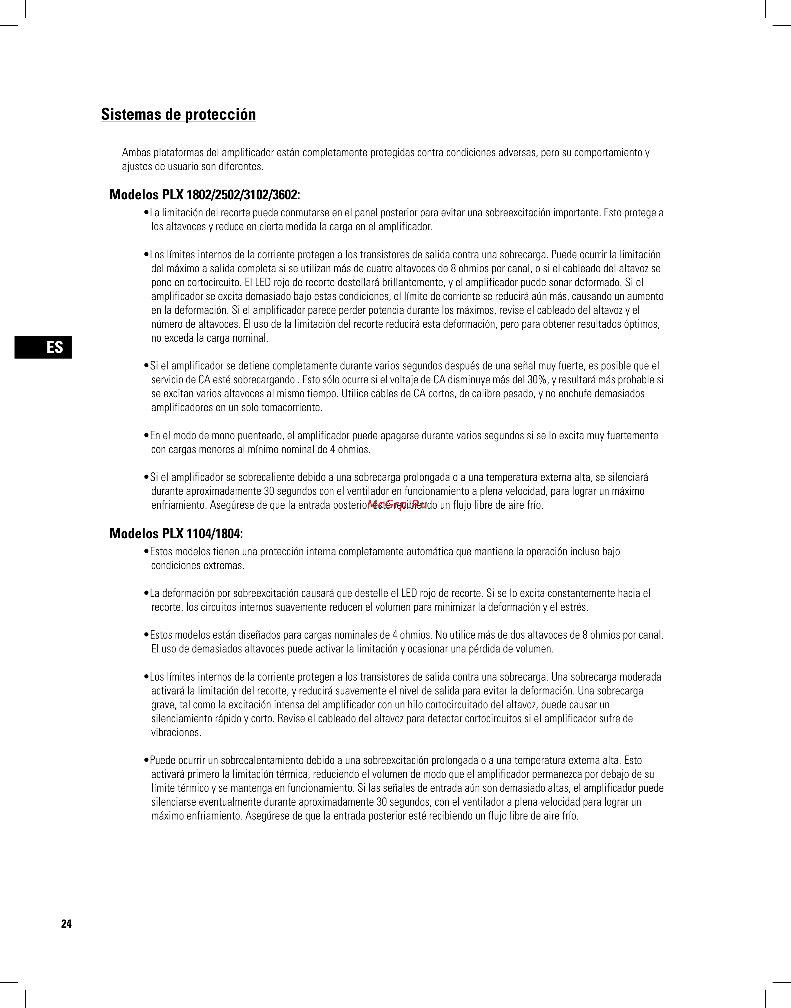QSC PLX3102 [24/68] Sistemas de protección