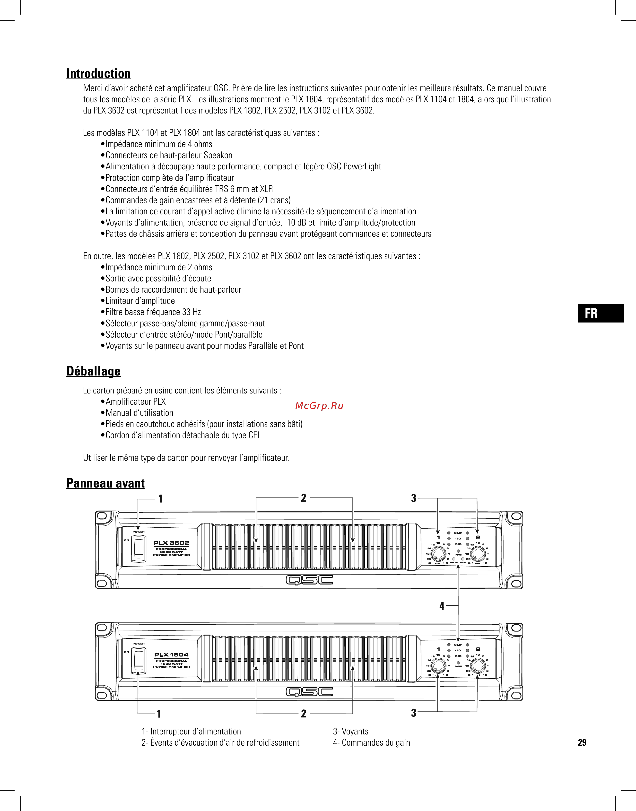 QSC PLX3102 [29/68] Déballage