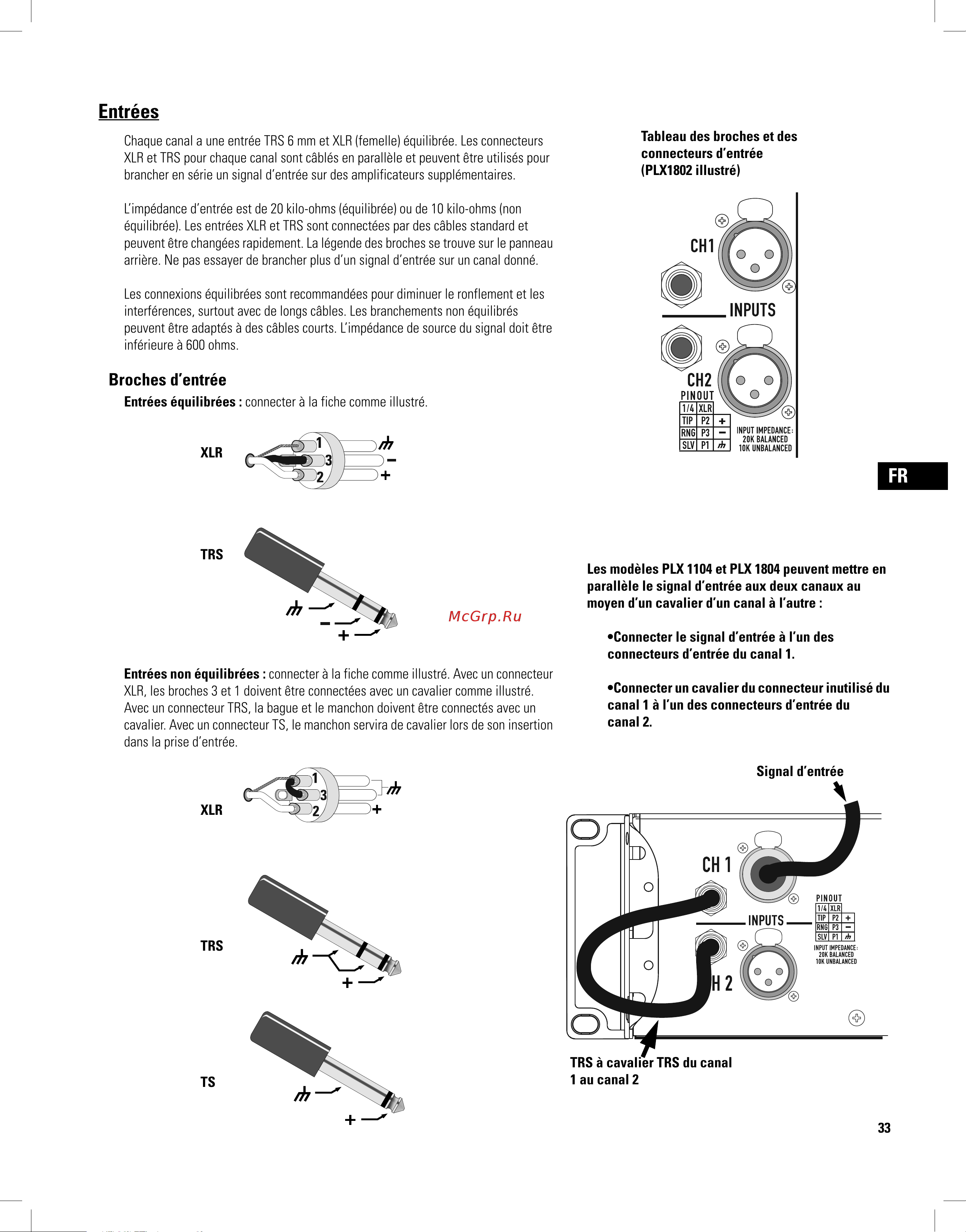 QSC PLX3102 [33/68] Entrées