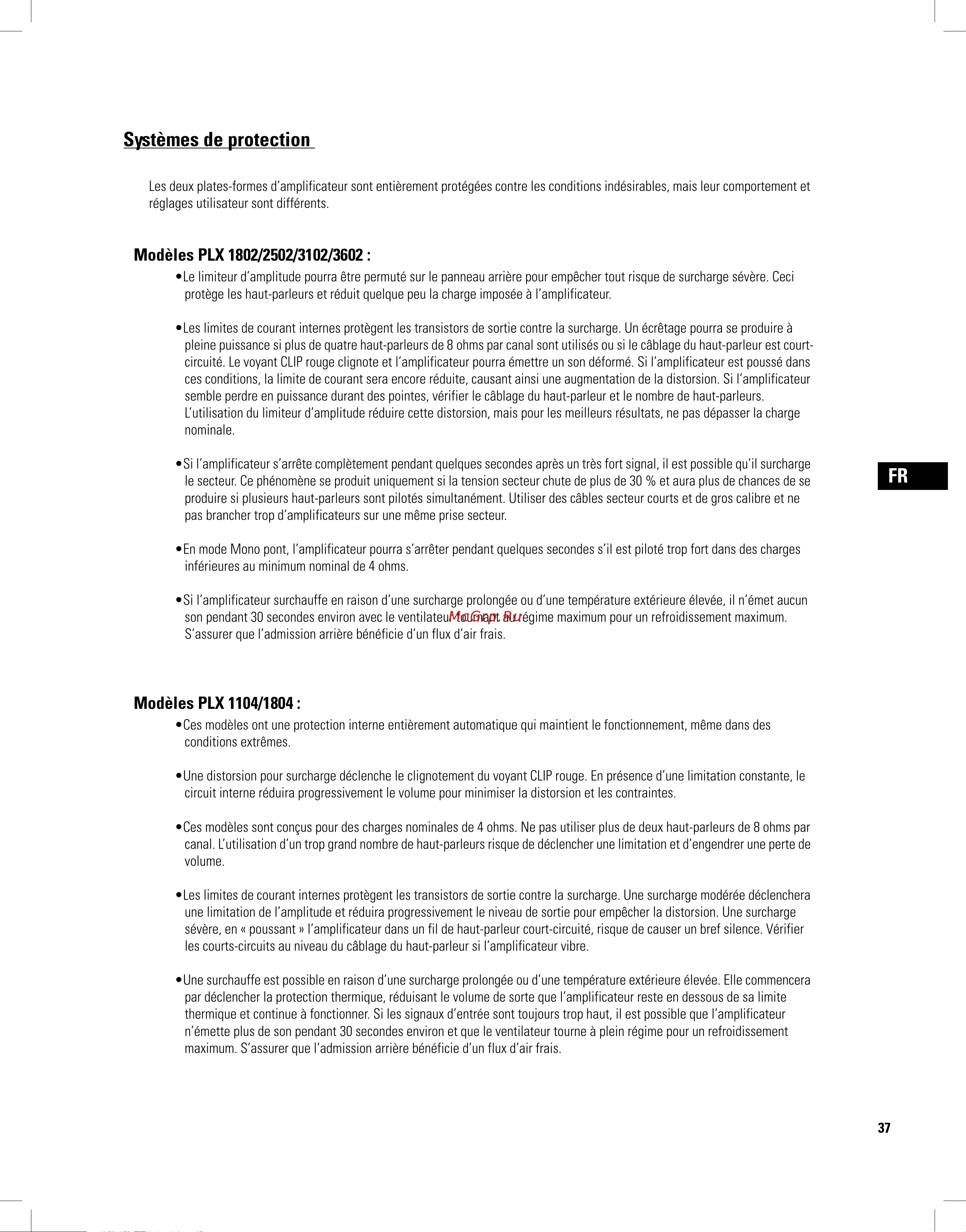 QSC PLX3102 [37/68] Systèmes de protection