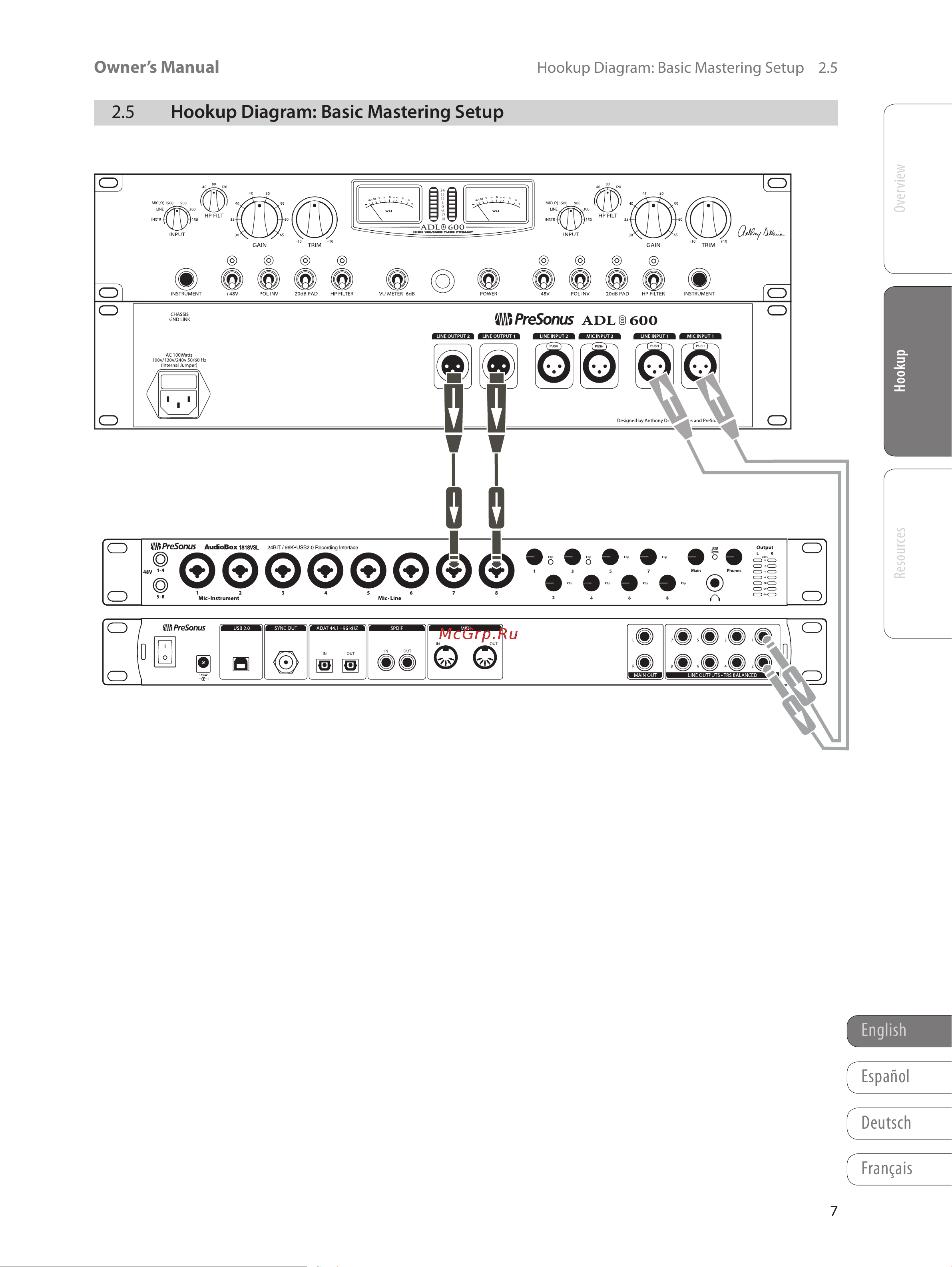 PRESONUS ADL600 [11/22] Hookup diagram basic mastering setup