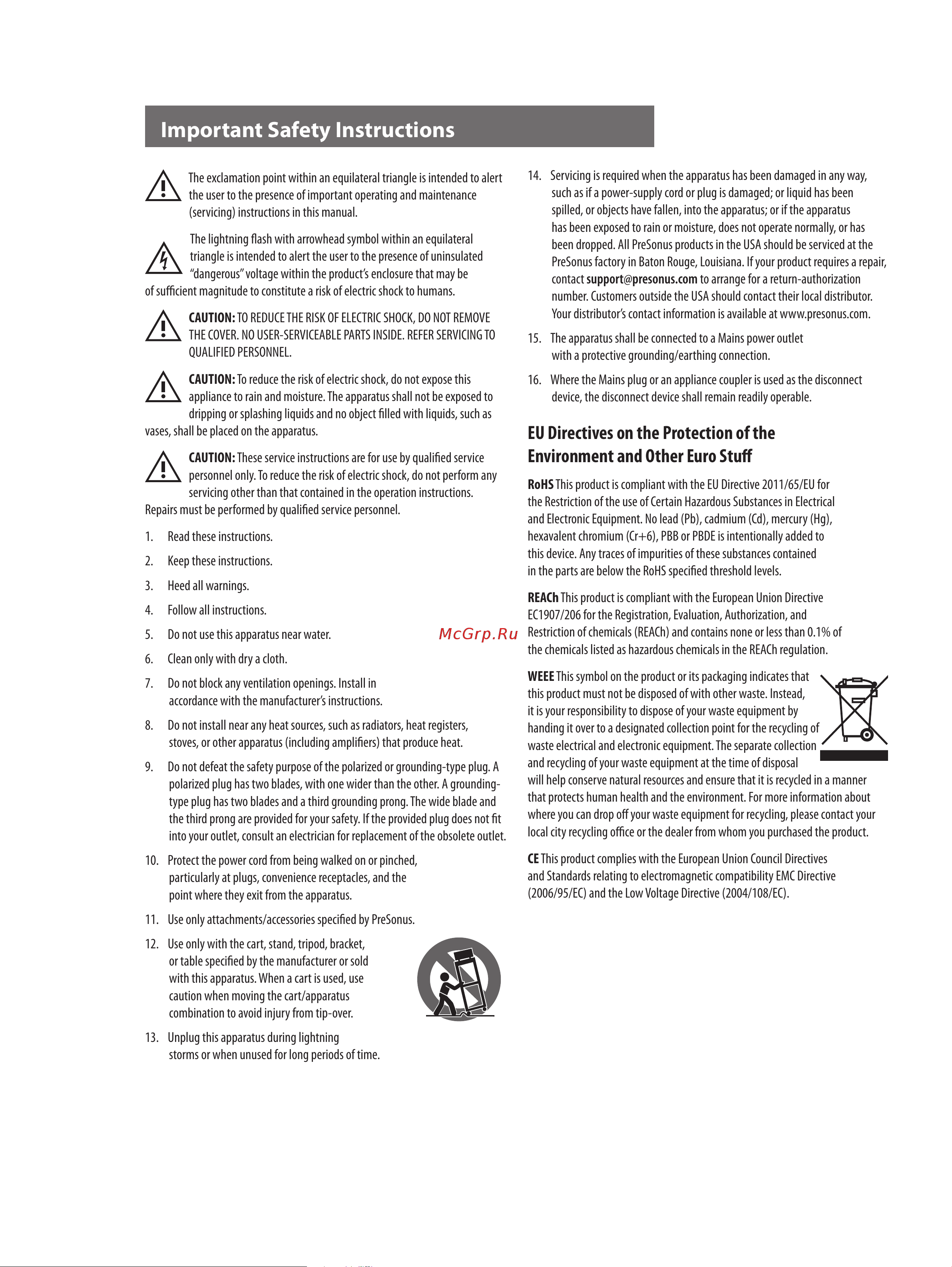 PRESONUS ADL600 [2/22] Important safety instructions
