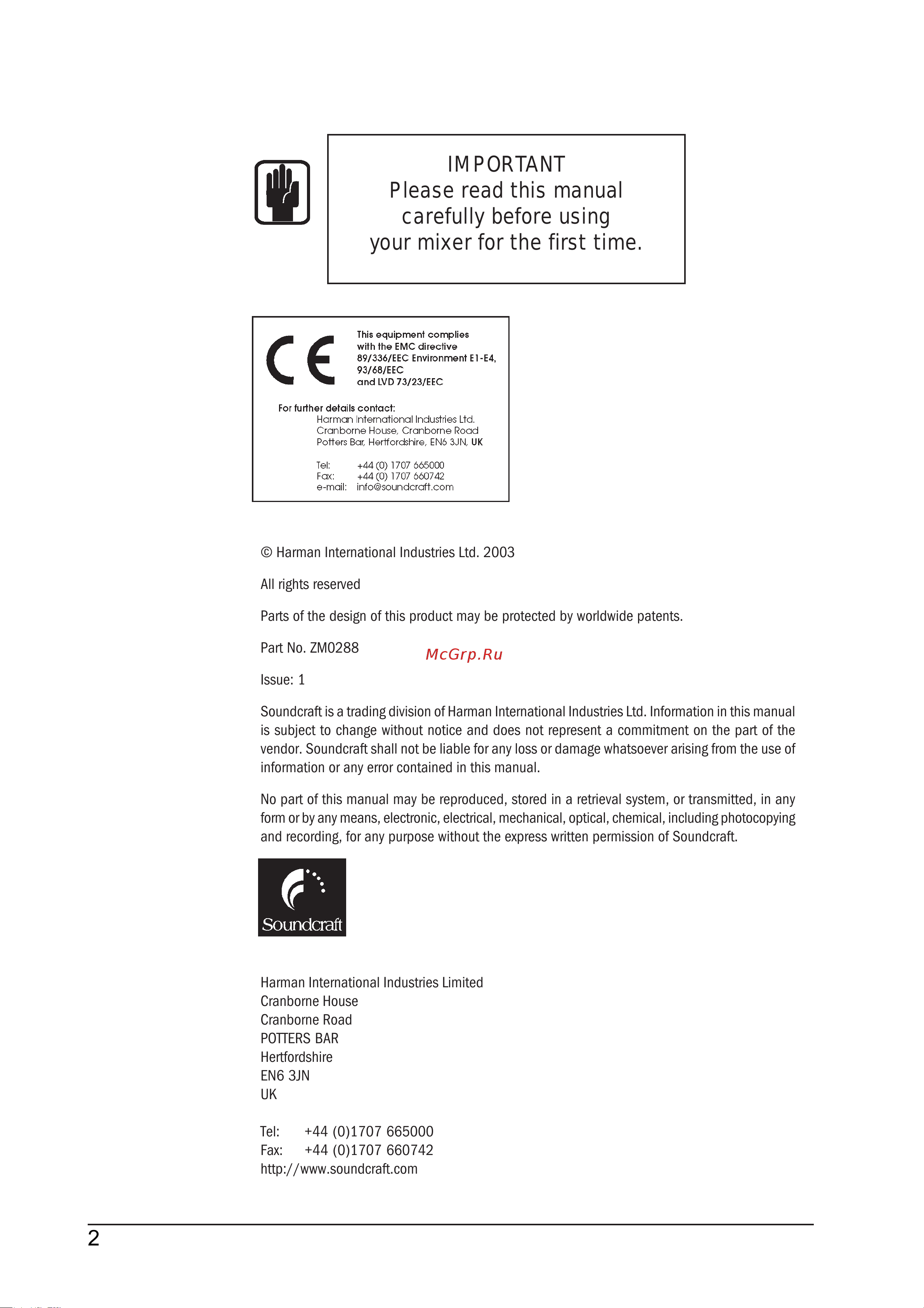 Soundcraft LX7ii-32 [2/32] Important please read this manual carefully before using your mixer for the first time