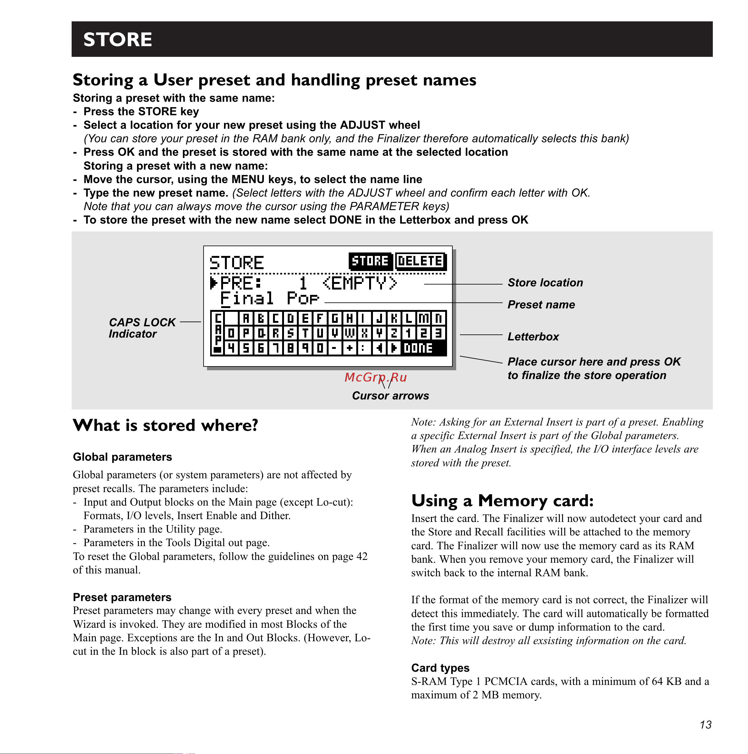 Tc Electronic Finalizer 96K [13/56] Storing a user preset and handling preset names