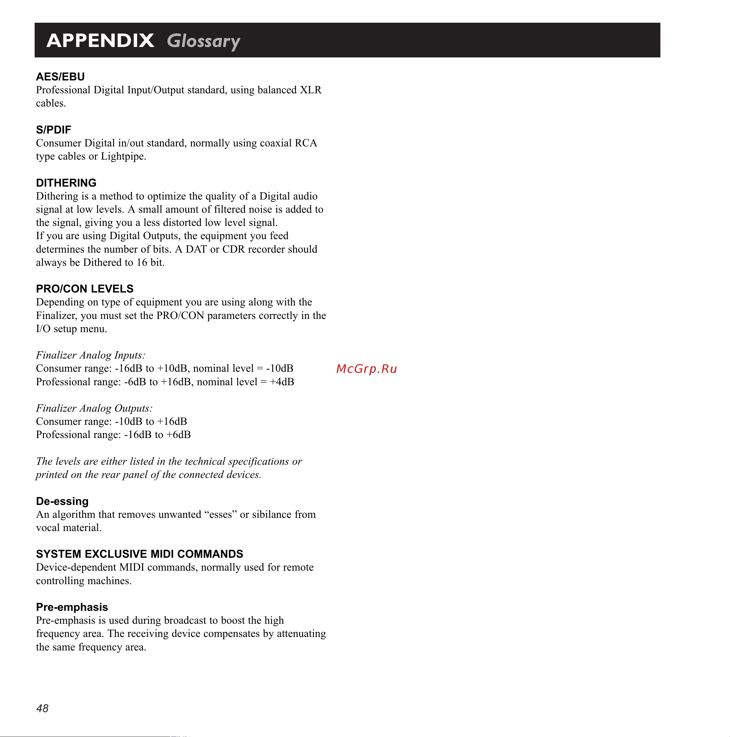 Tc Electronic Finalizer 96K [48/56] Appendix glossary