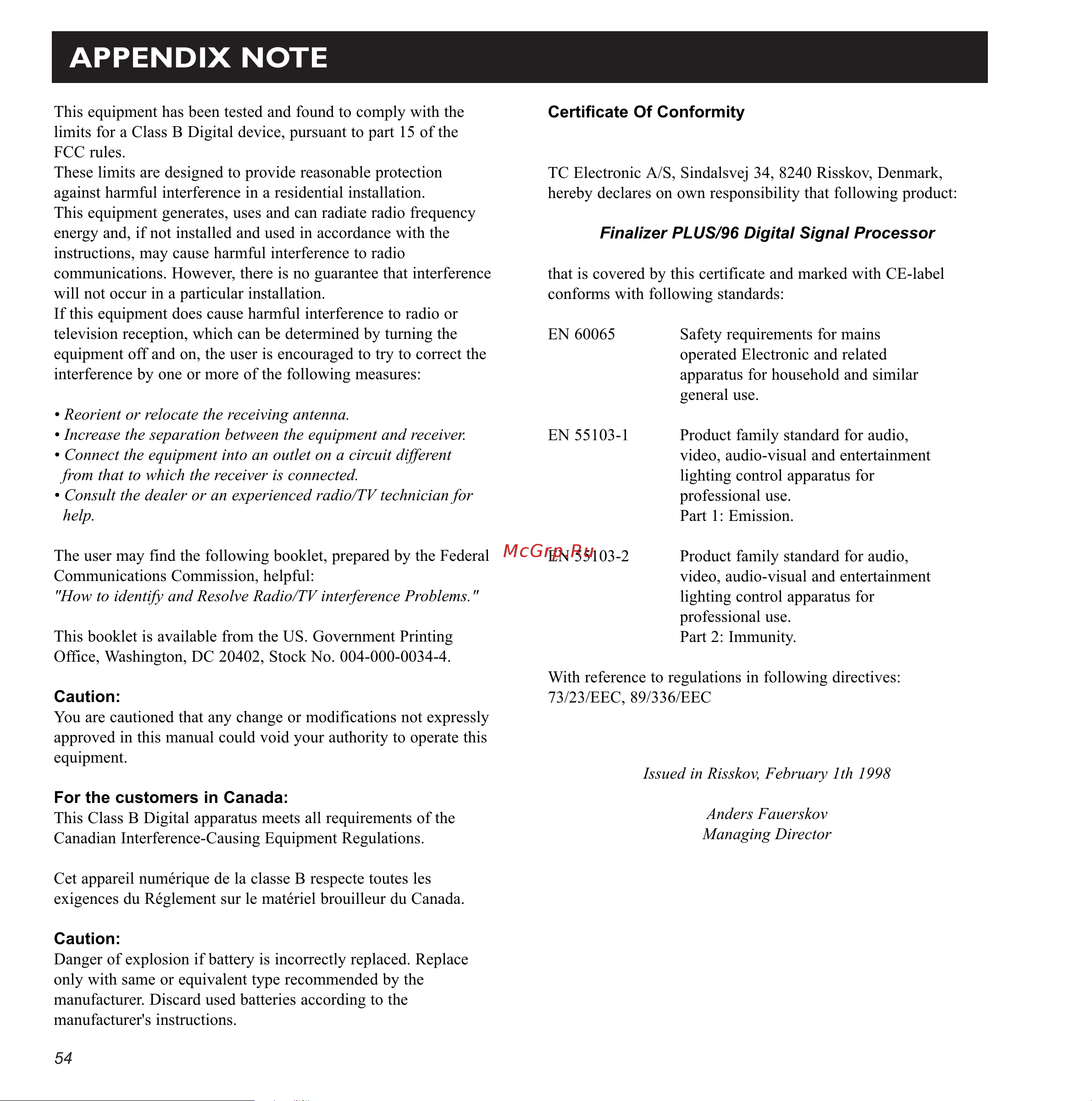 Tc Electronic Finalizer 96K [54/56] Appendix note