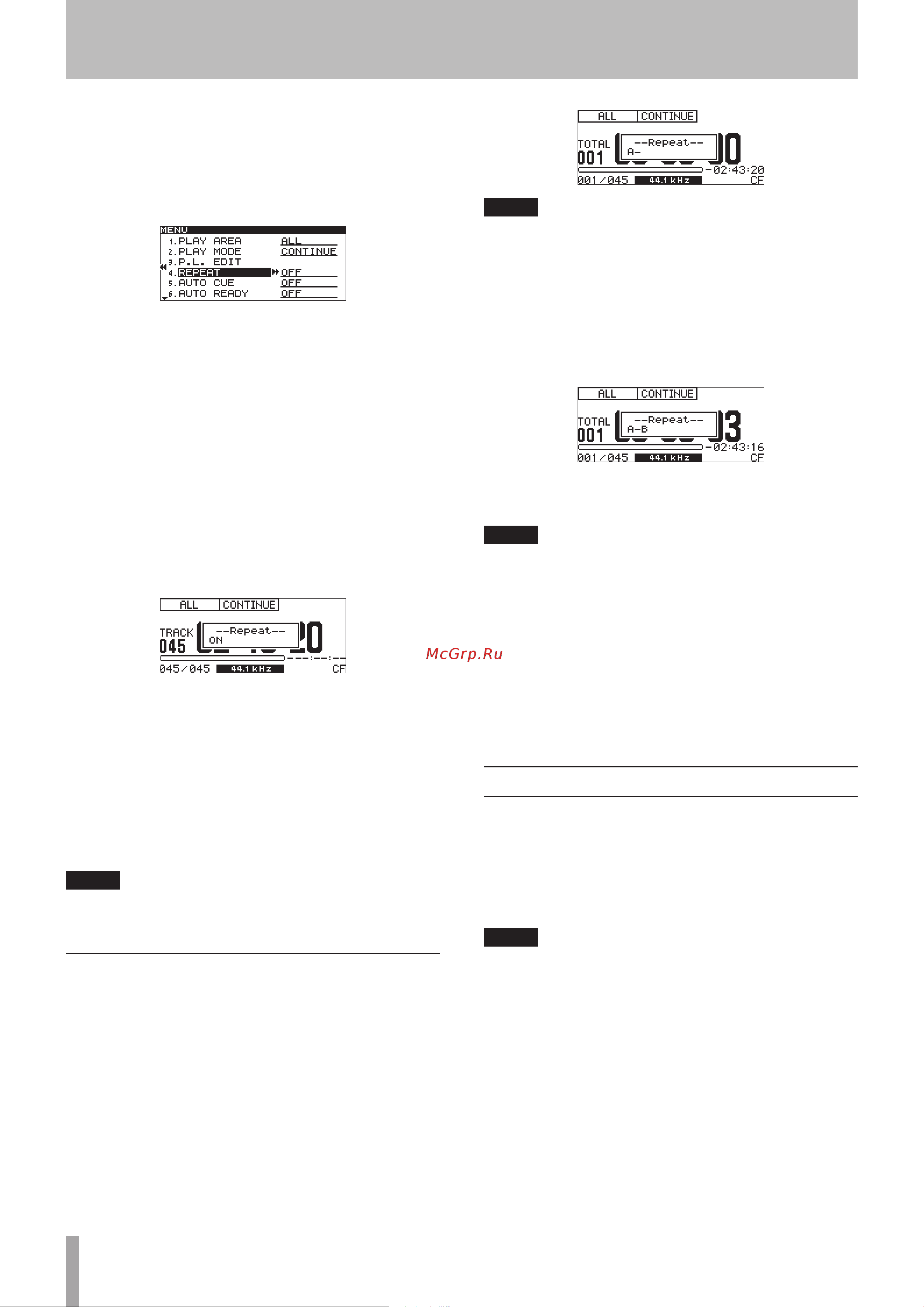 Tascam SS-R200 [34/84] A b repeat playback