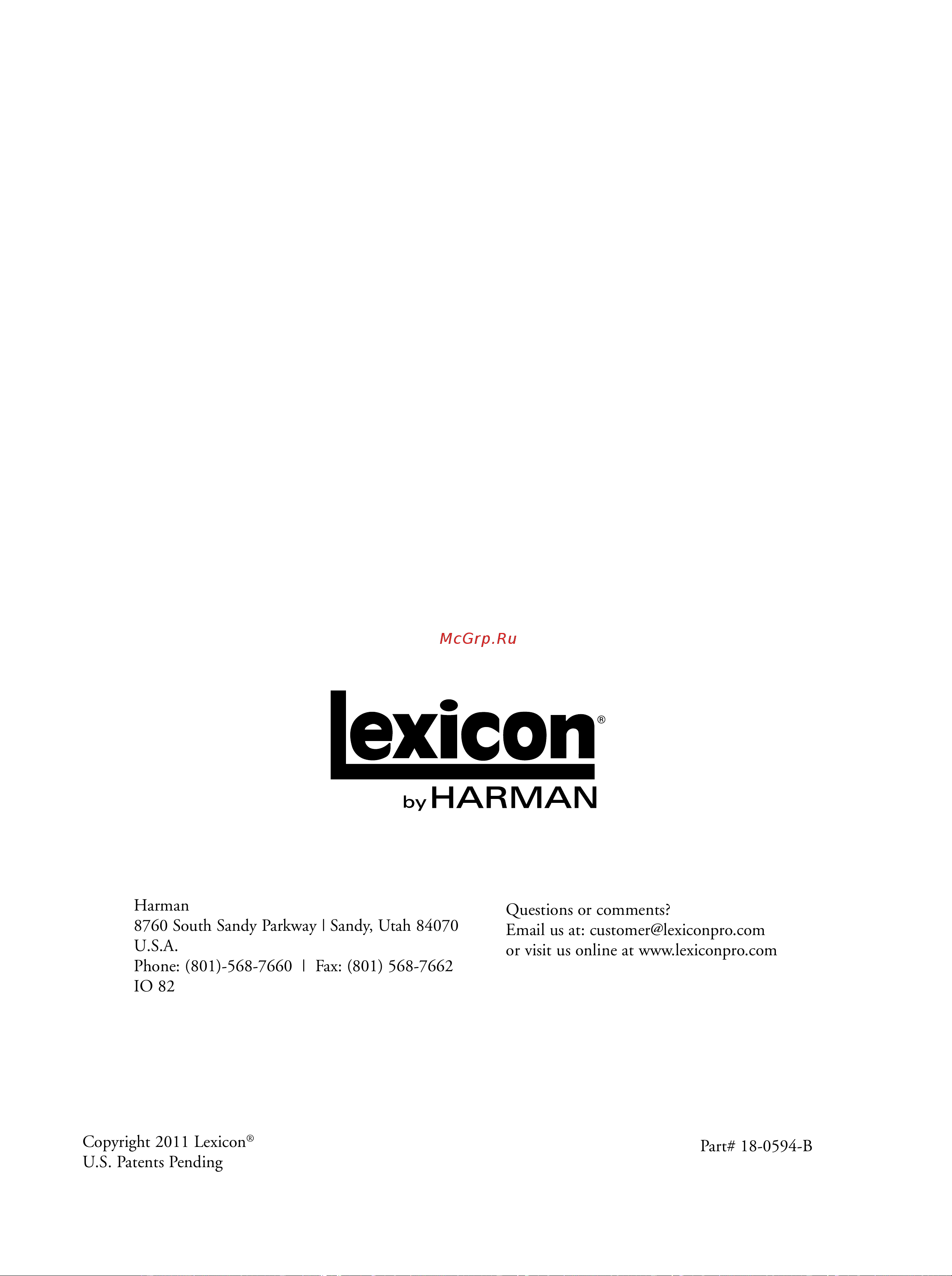 Lexicon IO82 Руководство по эксплуатации онлайн [28/28] 776772
