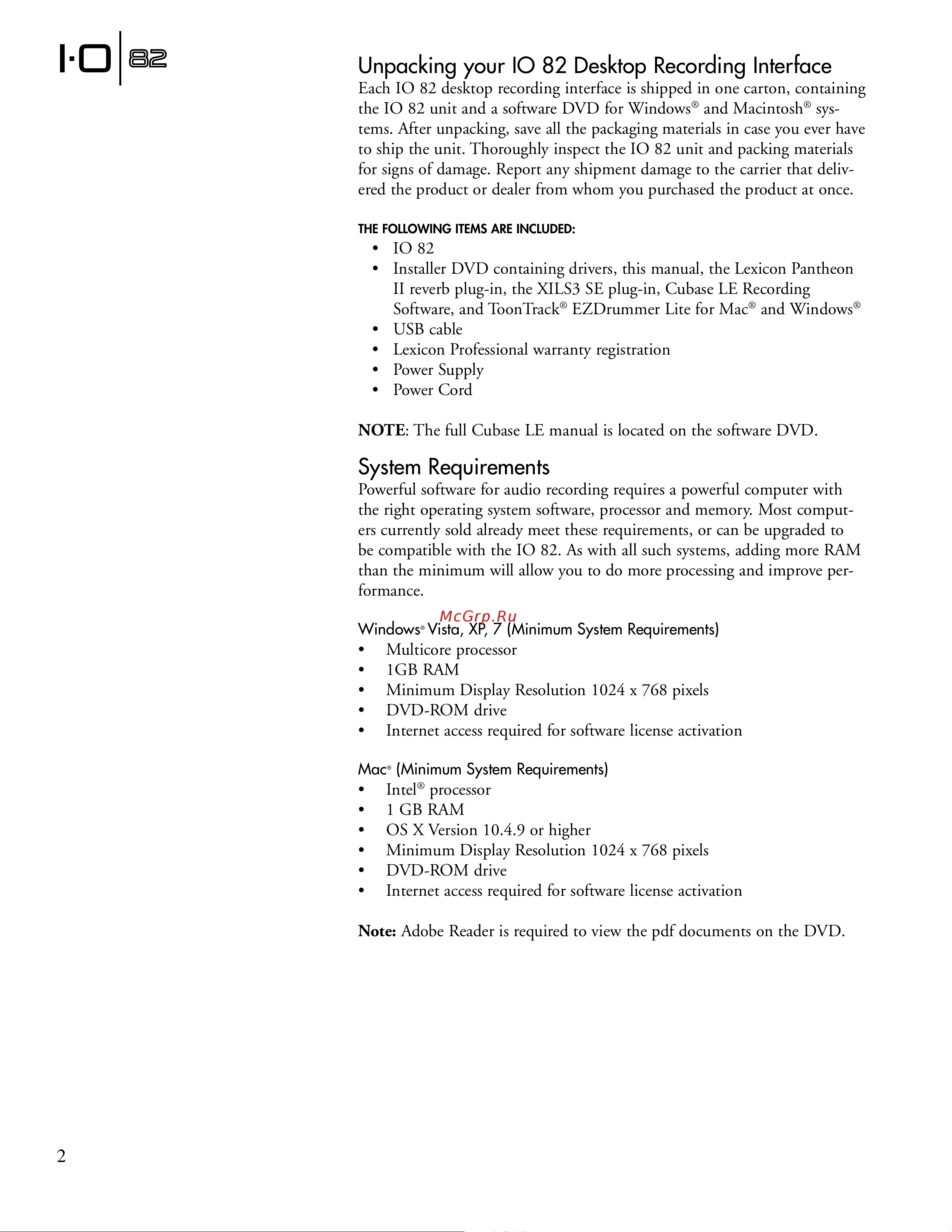 Lexicon IO82 [8/28] System requirements