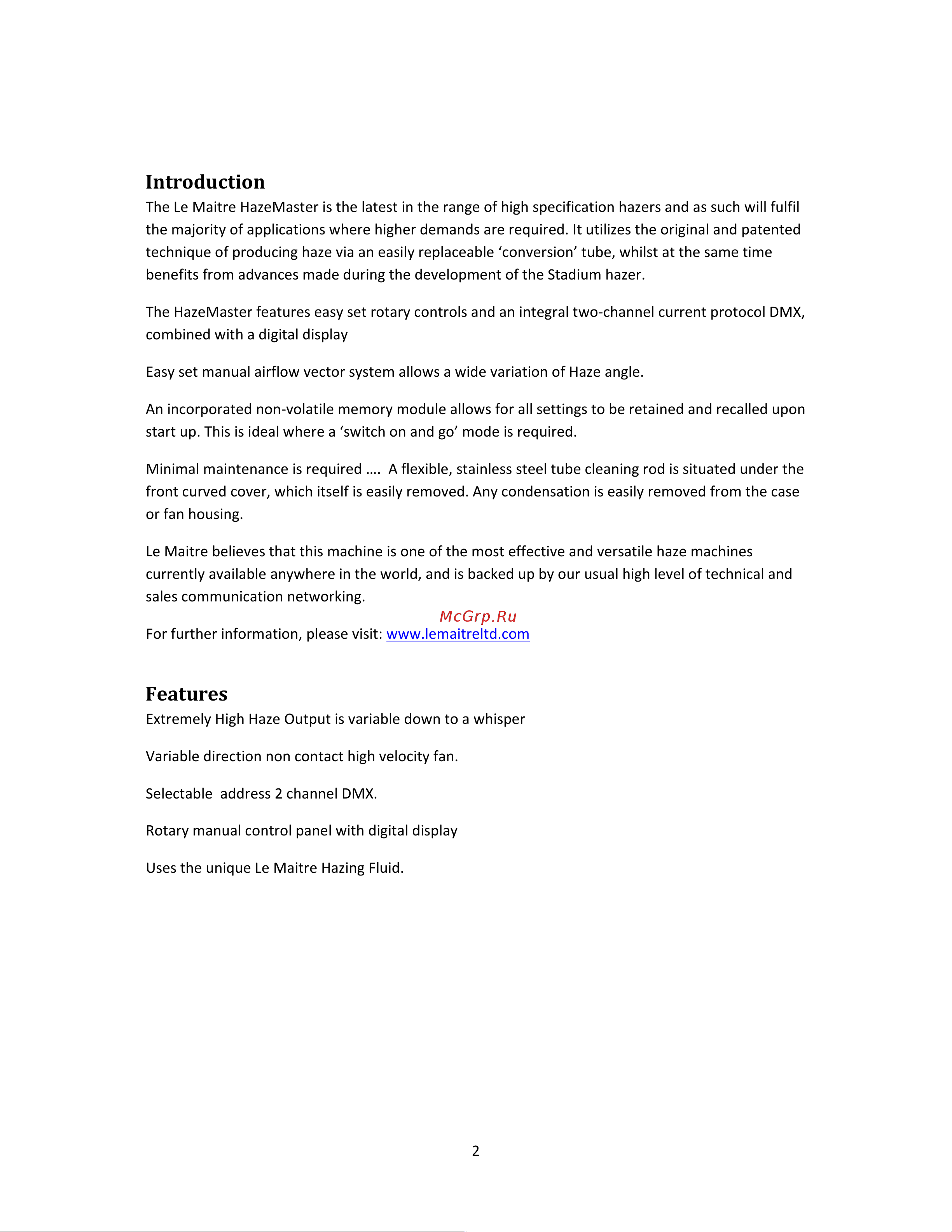 LE MAITRE HAZEMASTER [2/11] Features