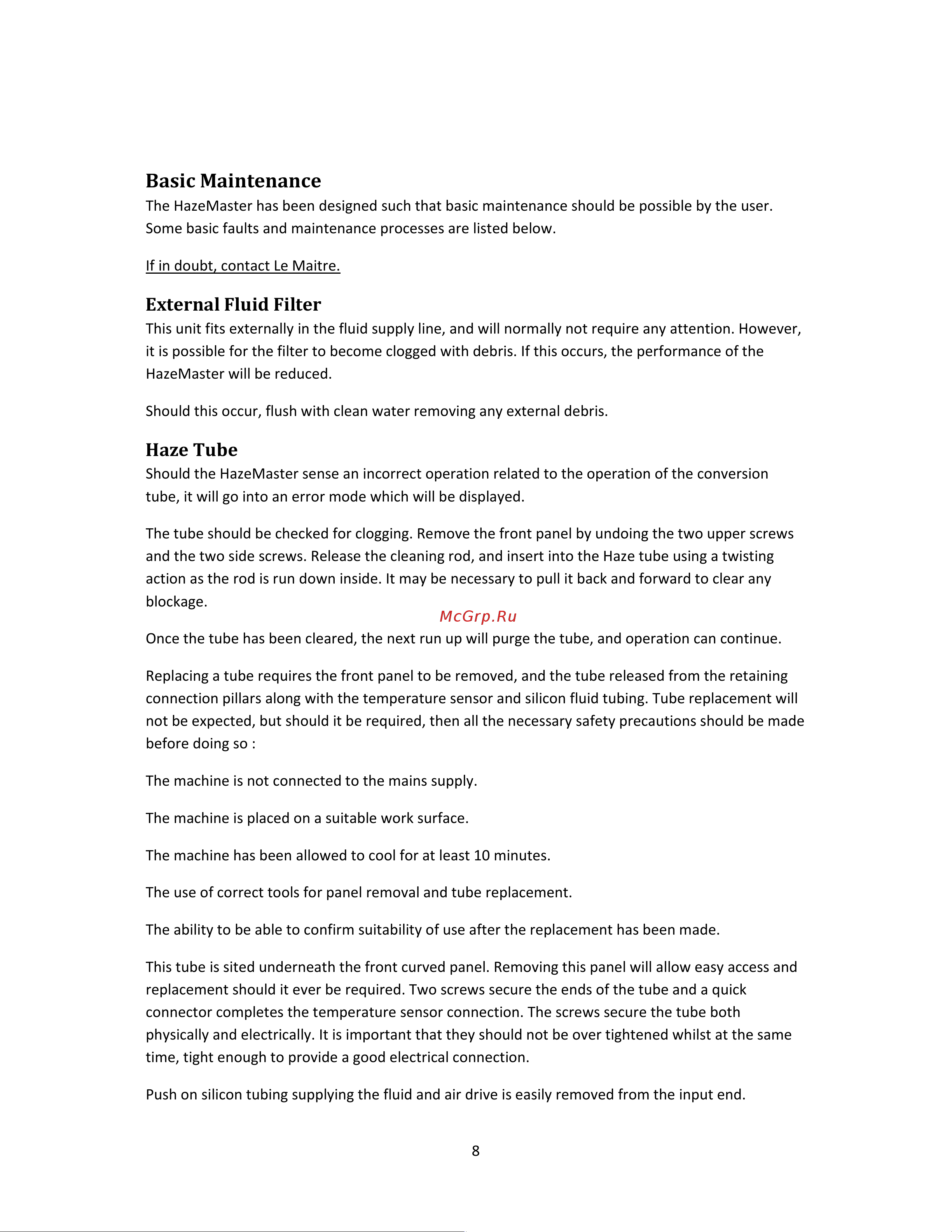 LE MAITRE HAZEMASTER [8/11] Basic maintenance