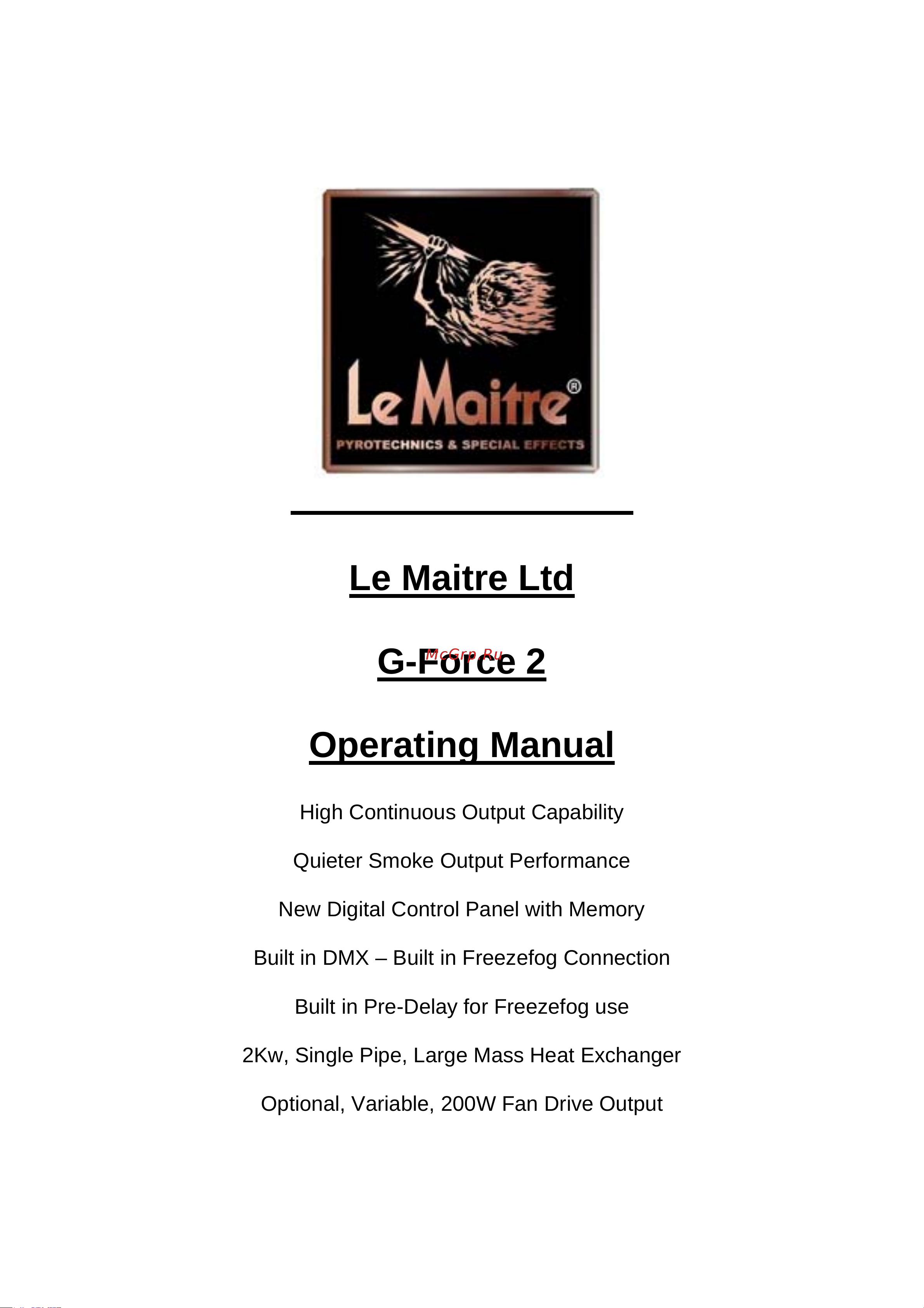 LE MAITRE G-Force 2 DMX Руководство по эксплуатации онлайн