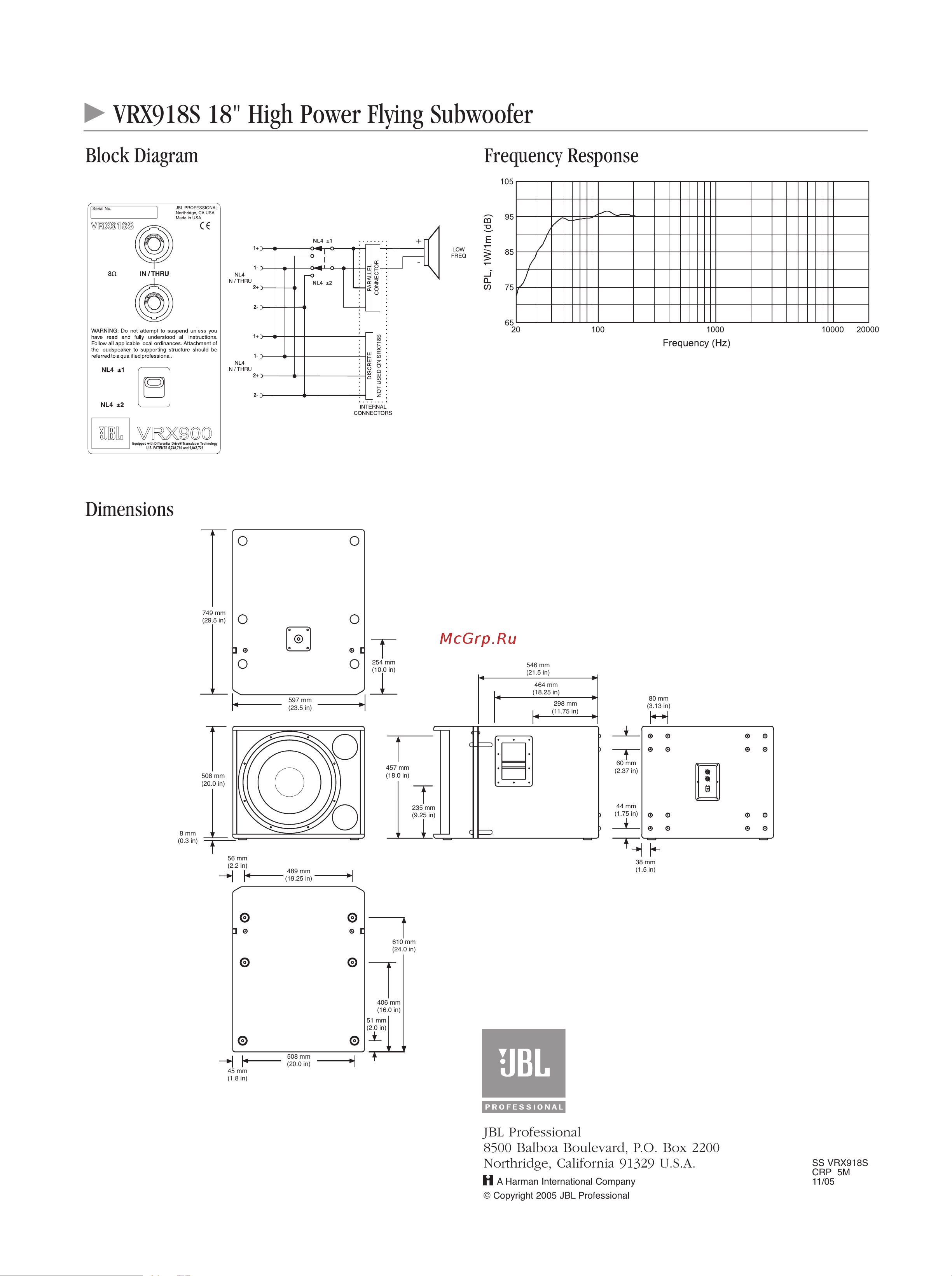 JBL VRX918S [2/2] Jbl professional 8500 balboa boulevard p o box 2200 northridge california 91329 u s a