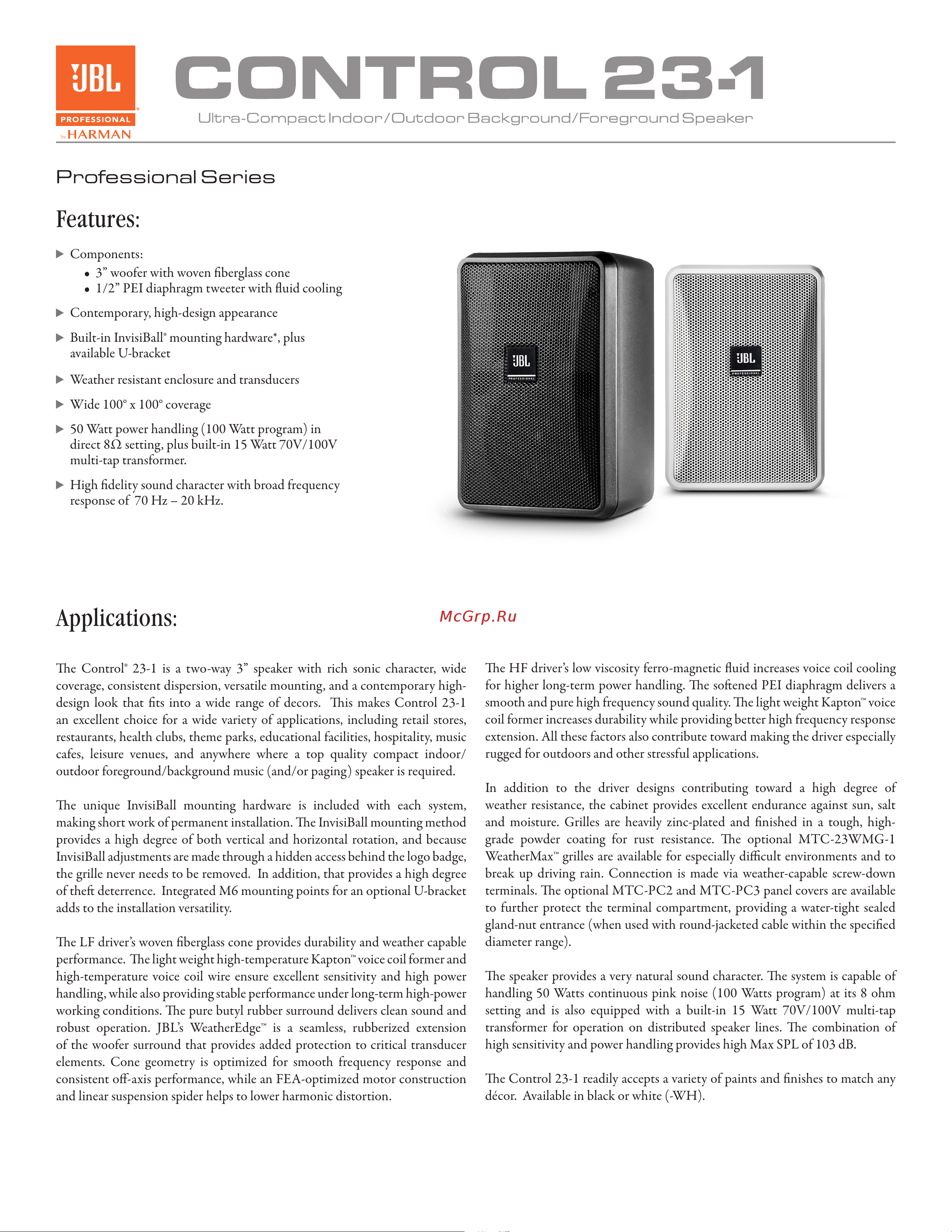 JBL Control 23-1-WH Руководство по эксплуатации онлайн
