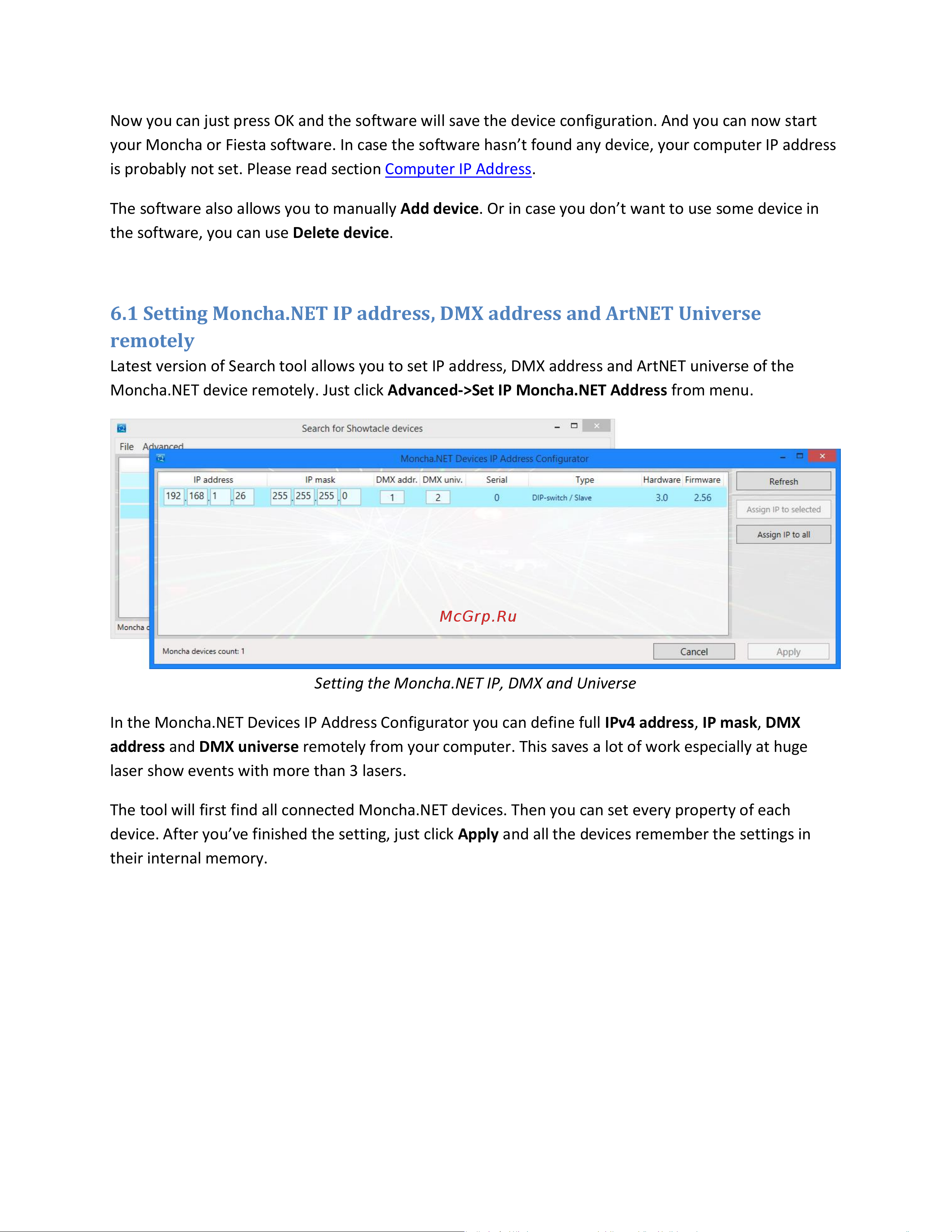 ILDA Moncha NET [12/29] Setting moncha net ip address dmx address and artnet universe remotely