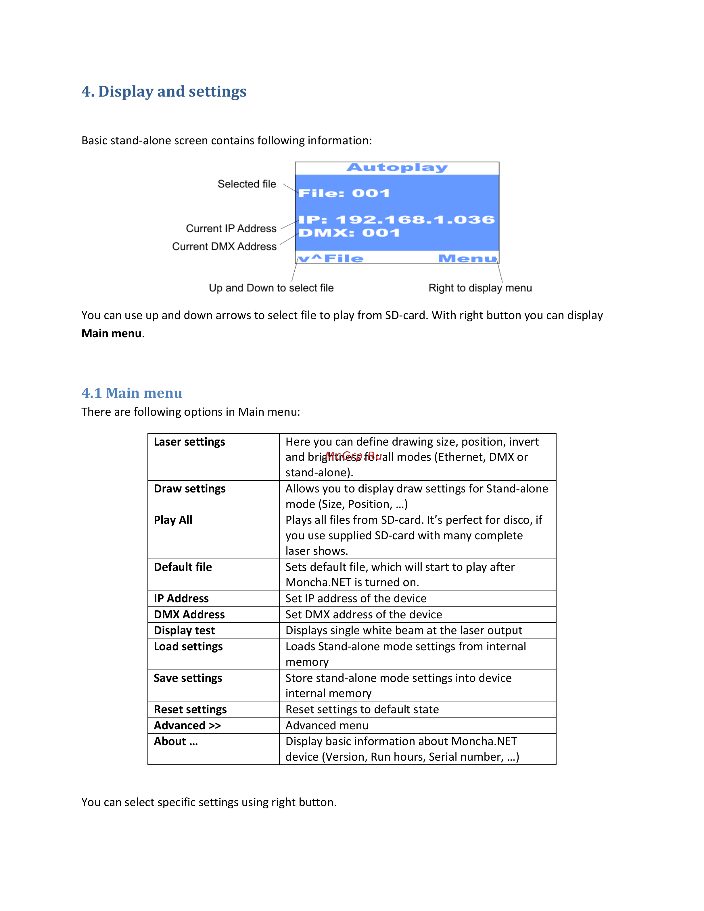 ILDA Moncha NET [7/29] Display and settings