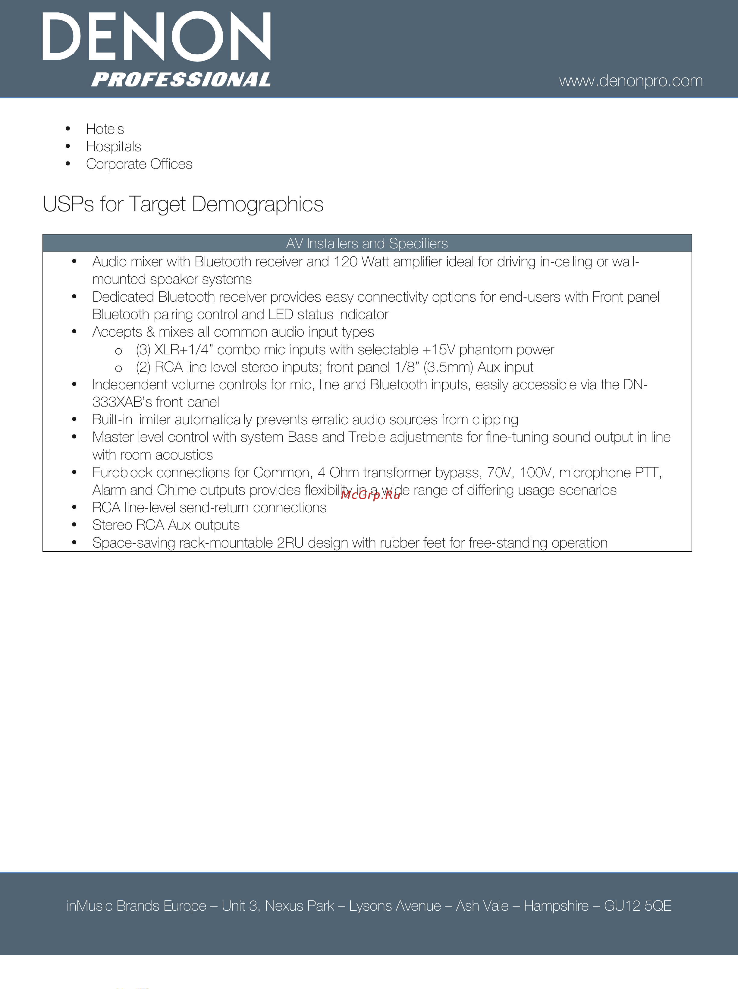 Denon DN-333XAB [4/4] Usps for target demographics