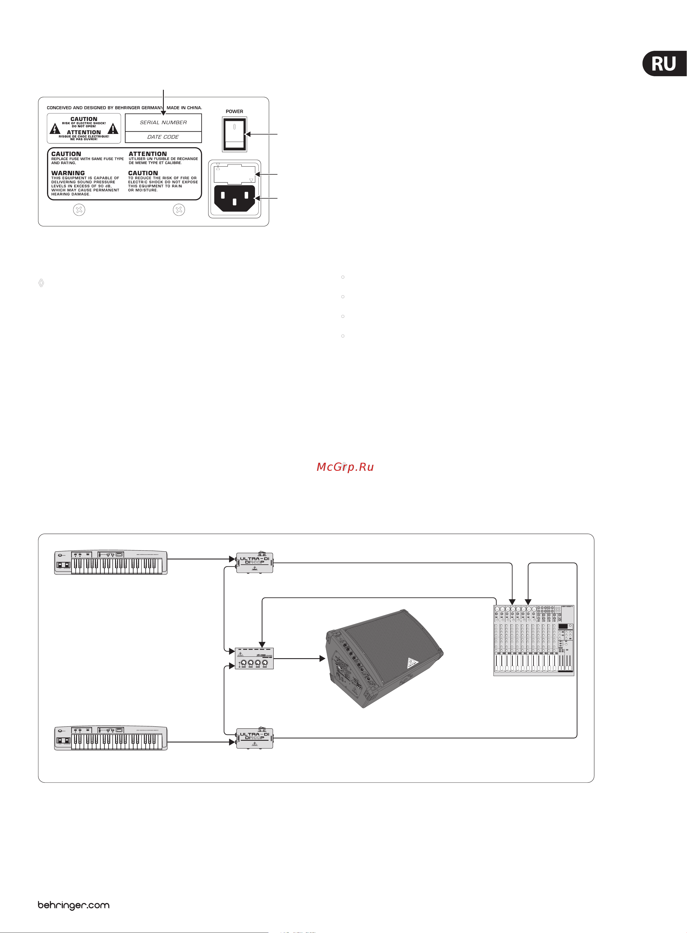 Behringer F1320D [7/10] Внимание опасность возникновения обратной связи