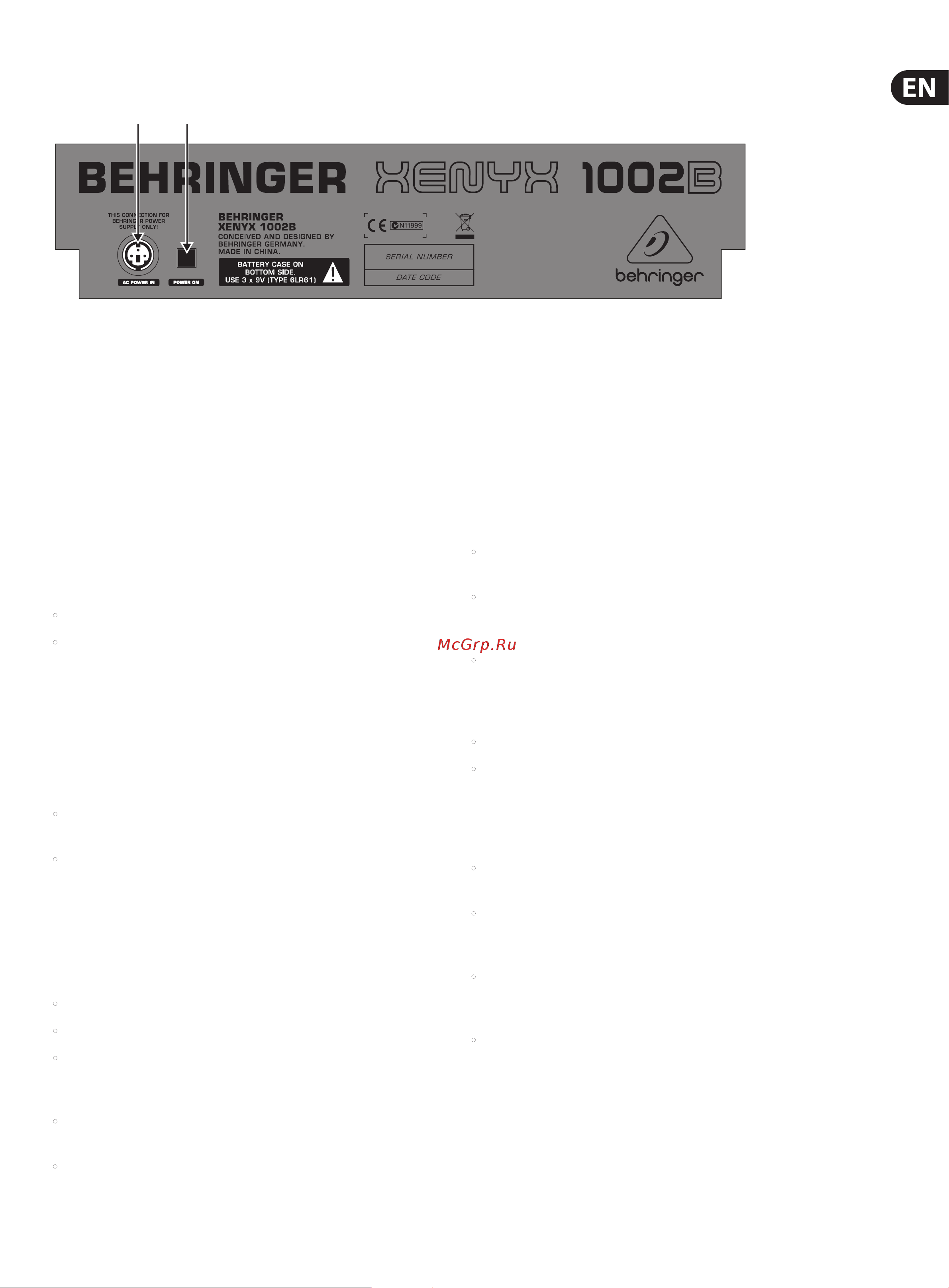 Behringer 1002B [7/12] Rear panel