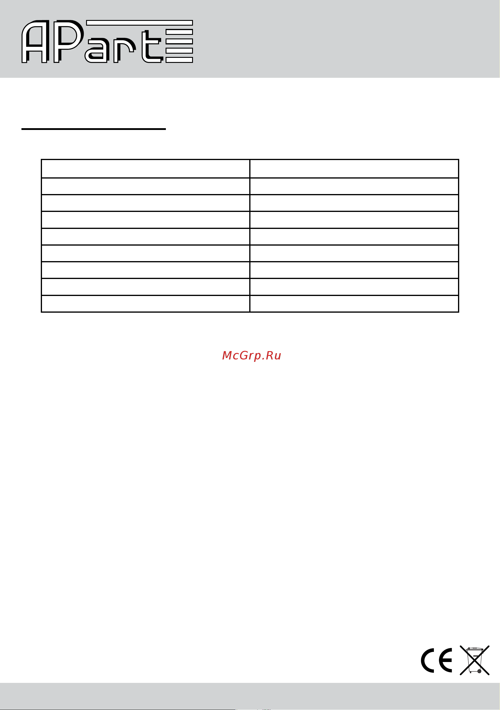 APart CMSUB8 [4/4] Technical specifications