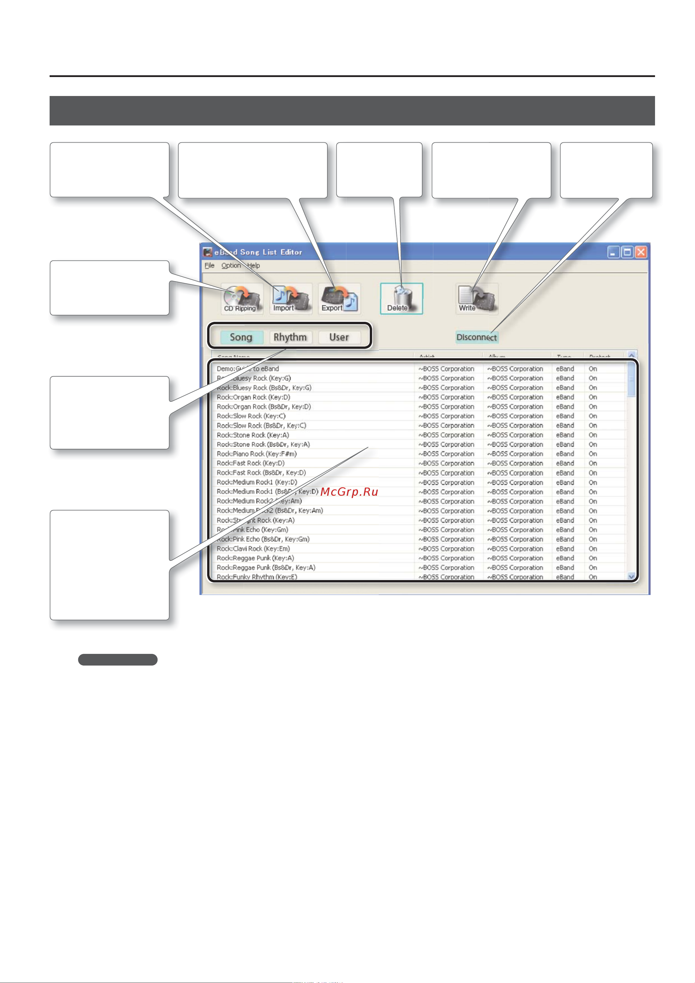 Boss eBand JS-10 [14/43] Работа с eband song list editor