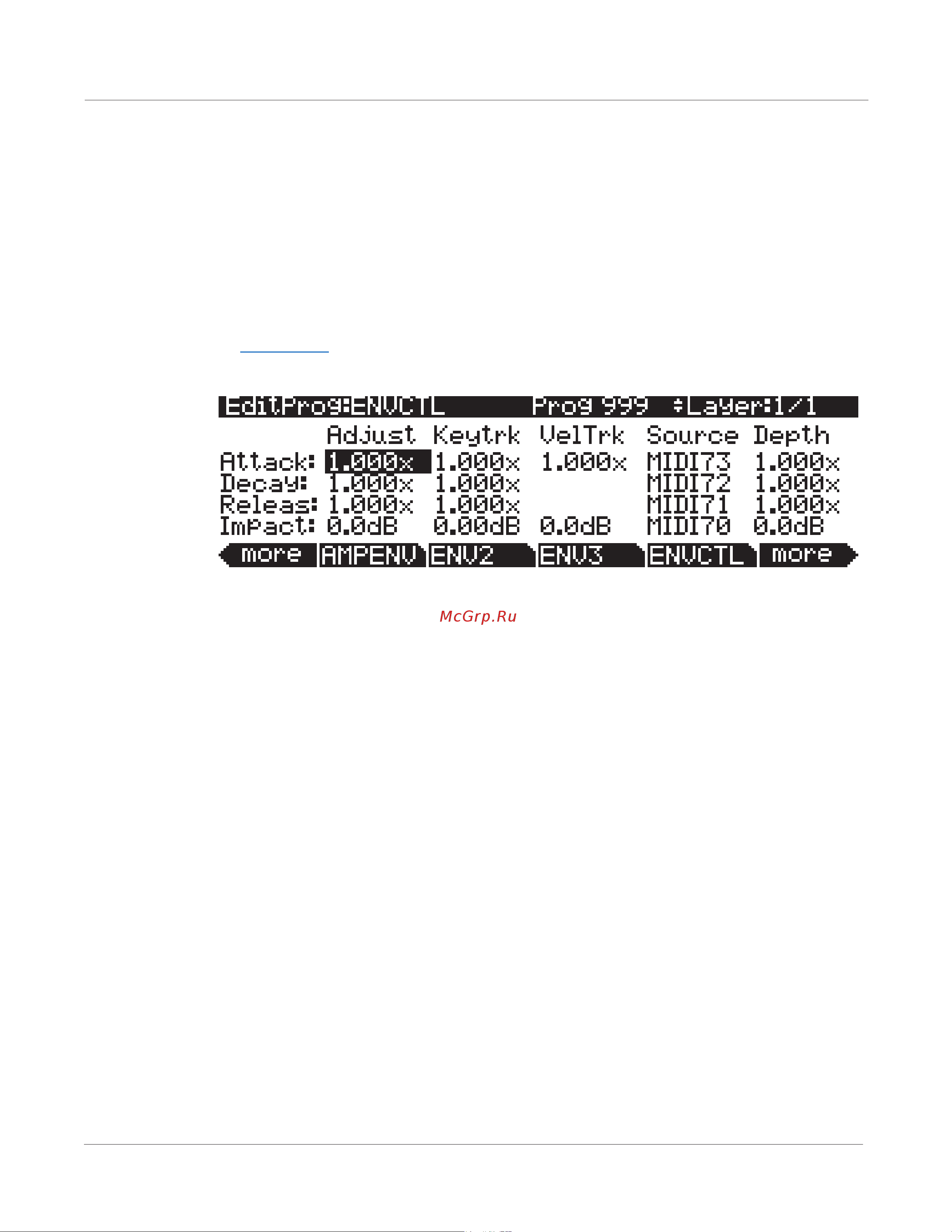 Kurzweil PC3A6 [100/423] The envelope control envctl page