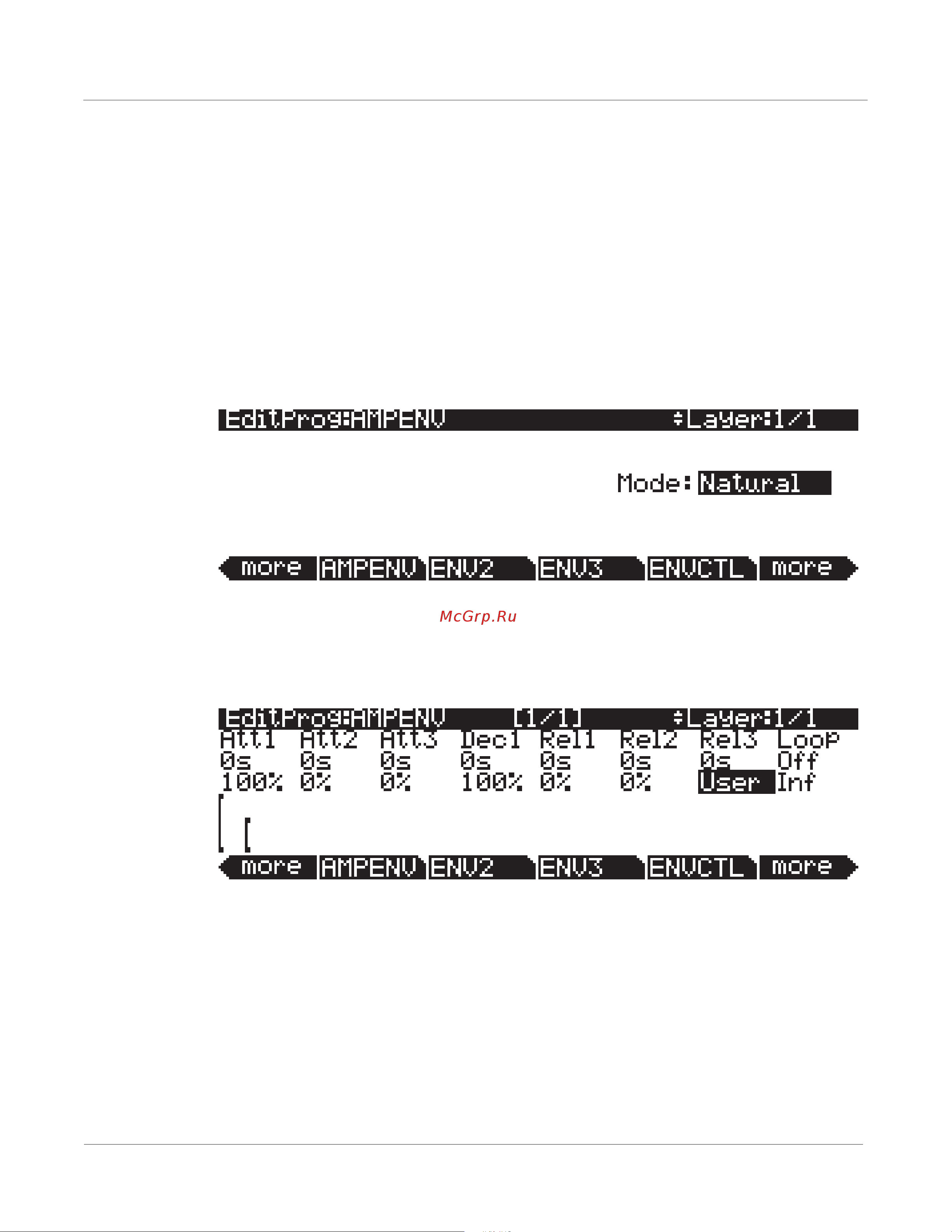 Kurzweil PC3A7 [97/423] The amplitude envelope ampenv page