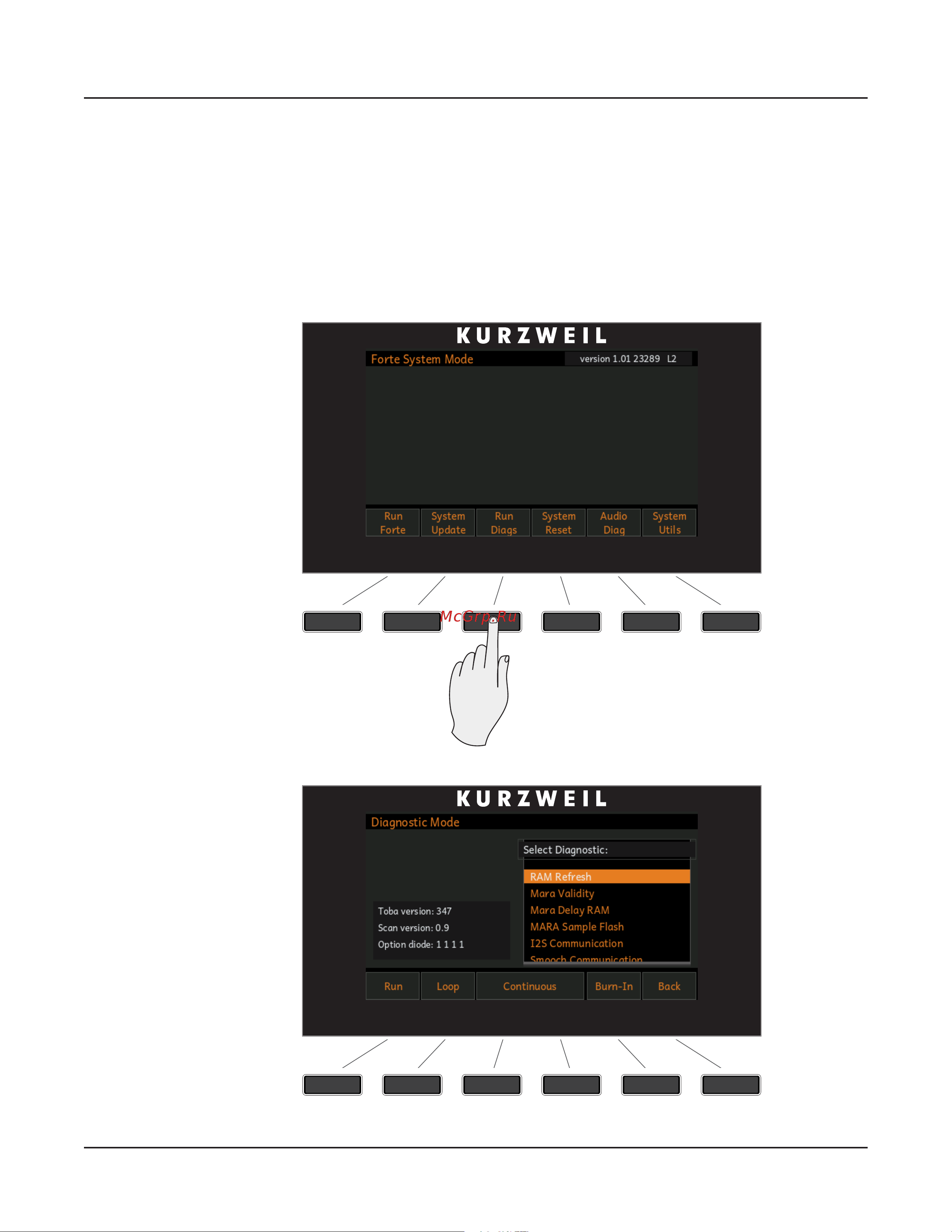 Kurzweil FORTE [194/244] Run diagnostics